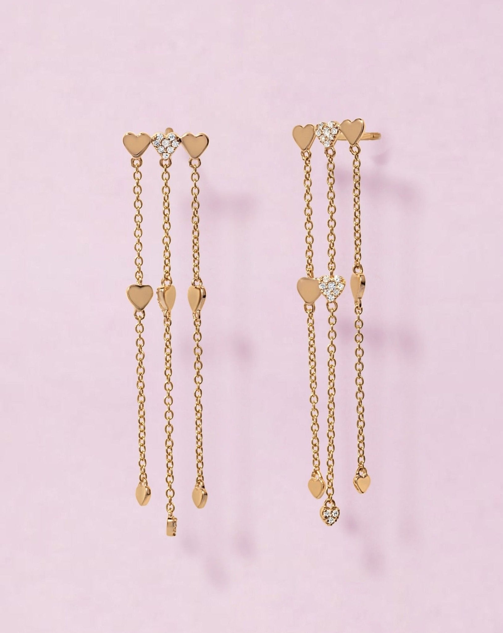 Gold And Diamond Multi Heart Drop Earrings - Sparkle Society