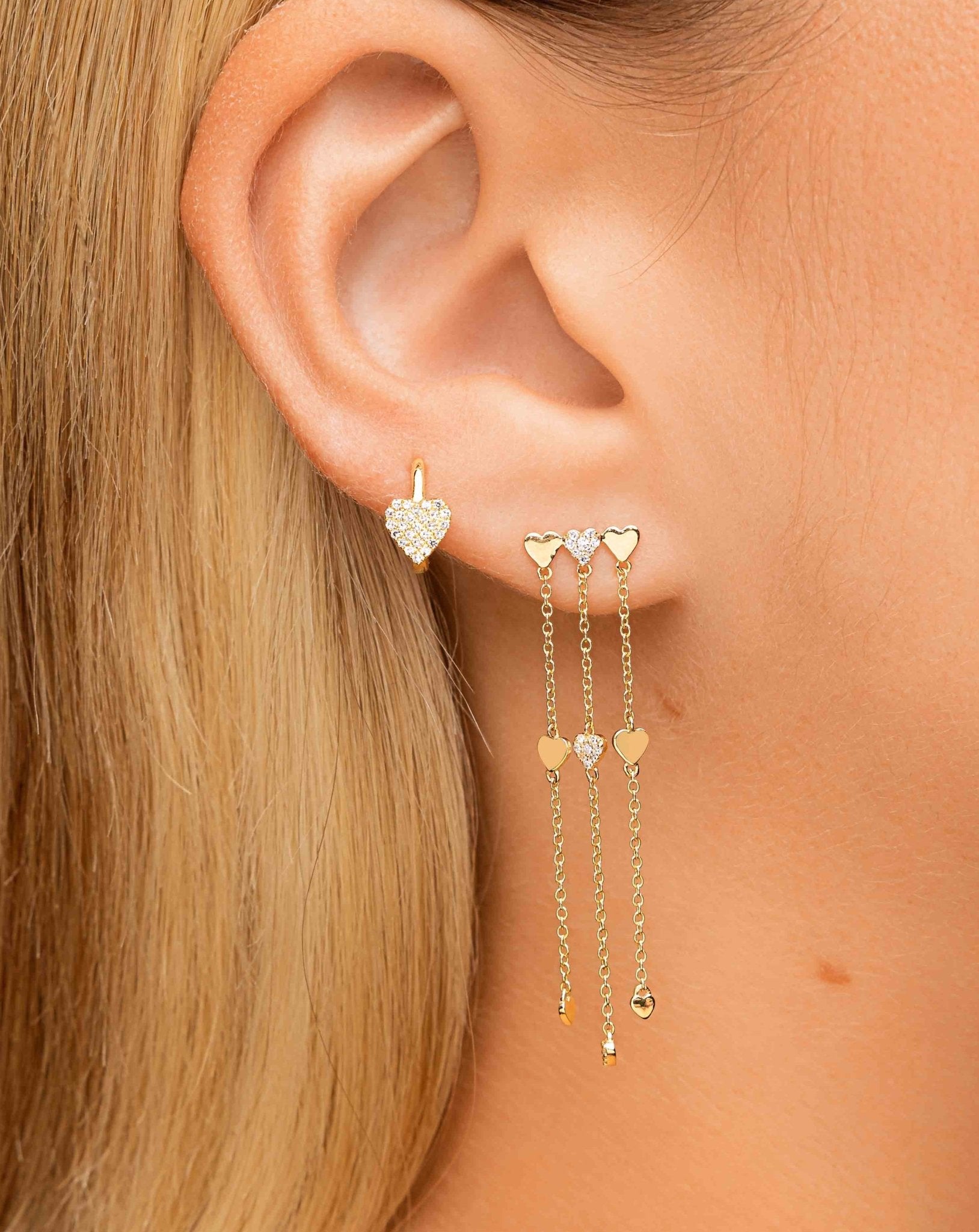 Gold And Diamond Multi Heart Drop Earrings - Sparkle Society