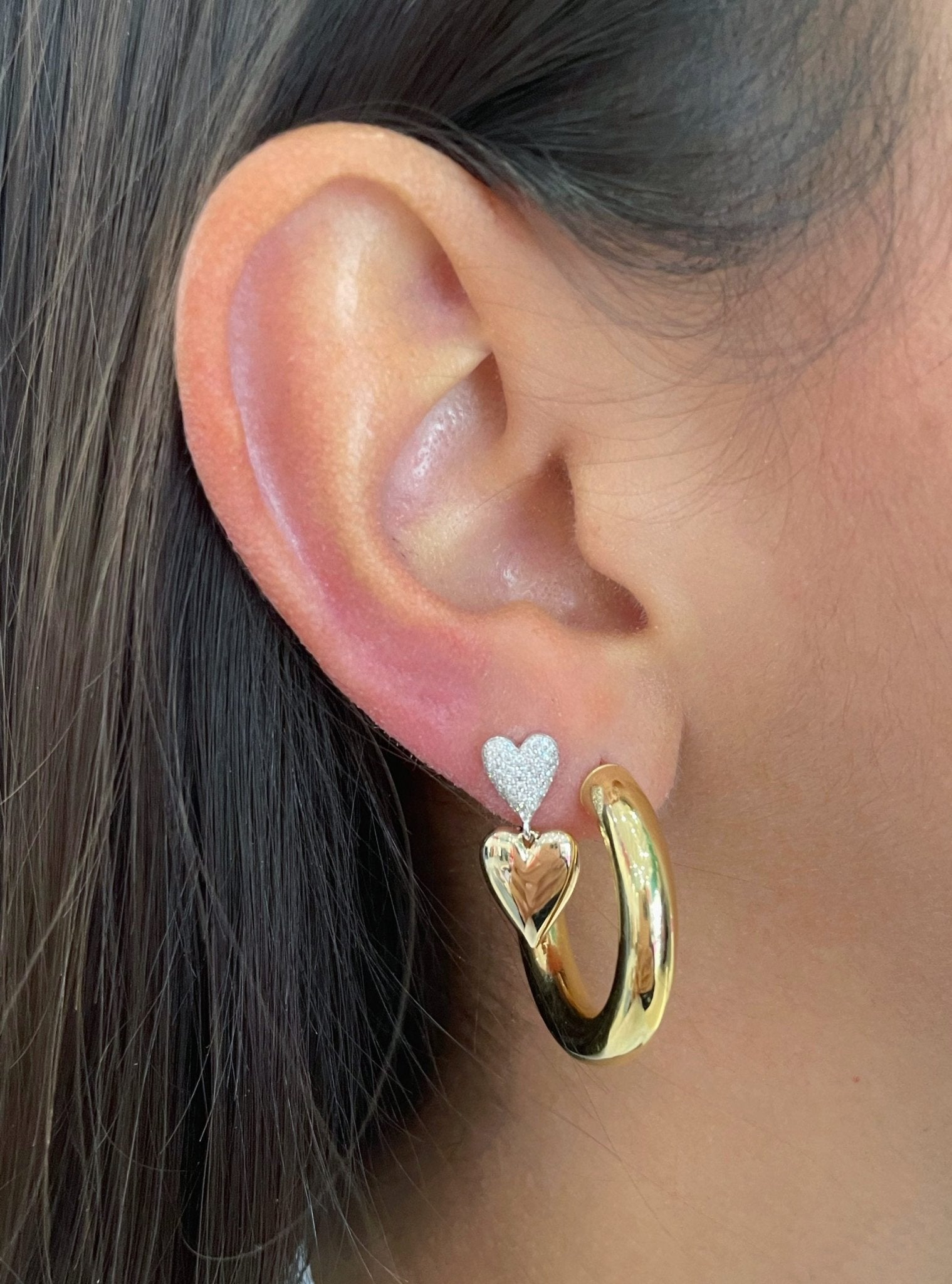 Gold and Diamond Puffed Heart Studs - Sparkle Society