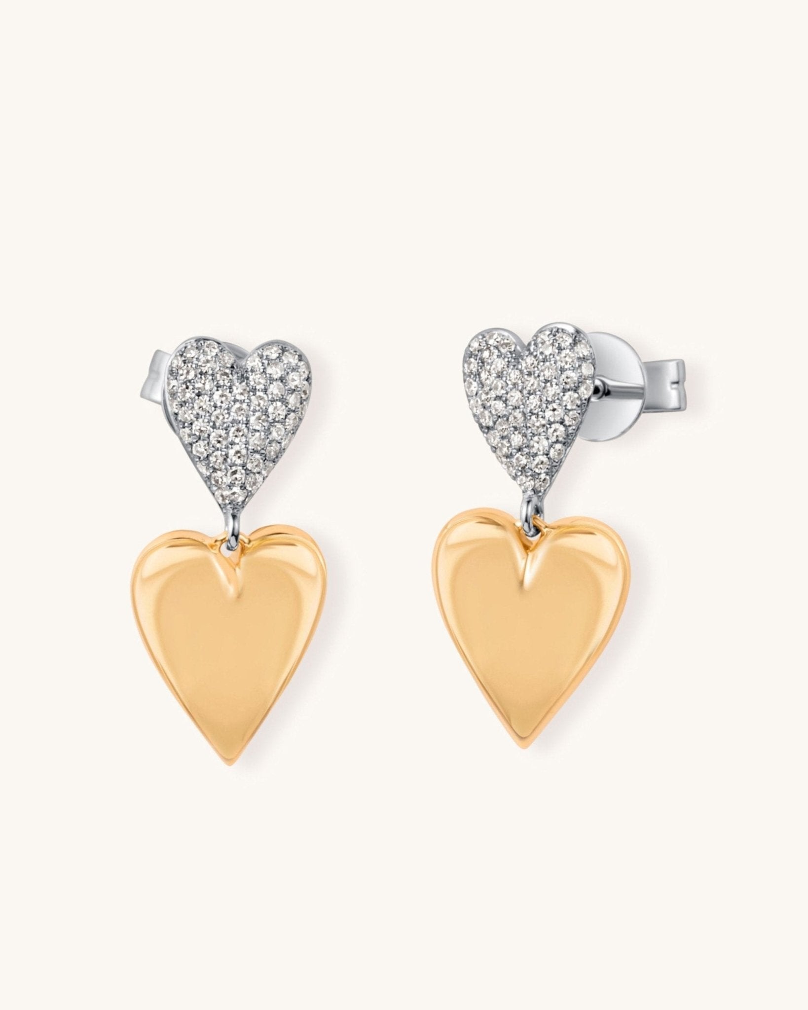 Gold and Diamond Puffed Heart Studs - Sparkle Society