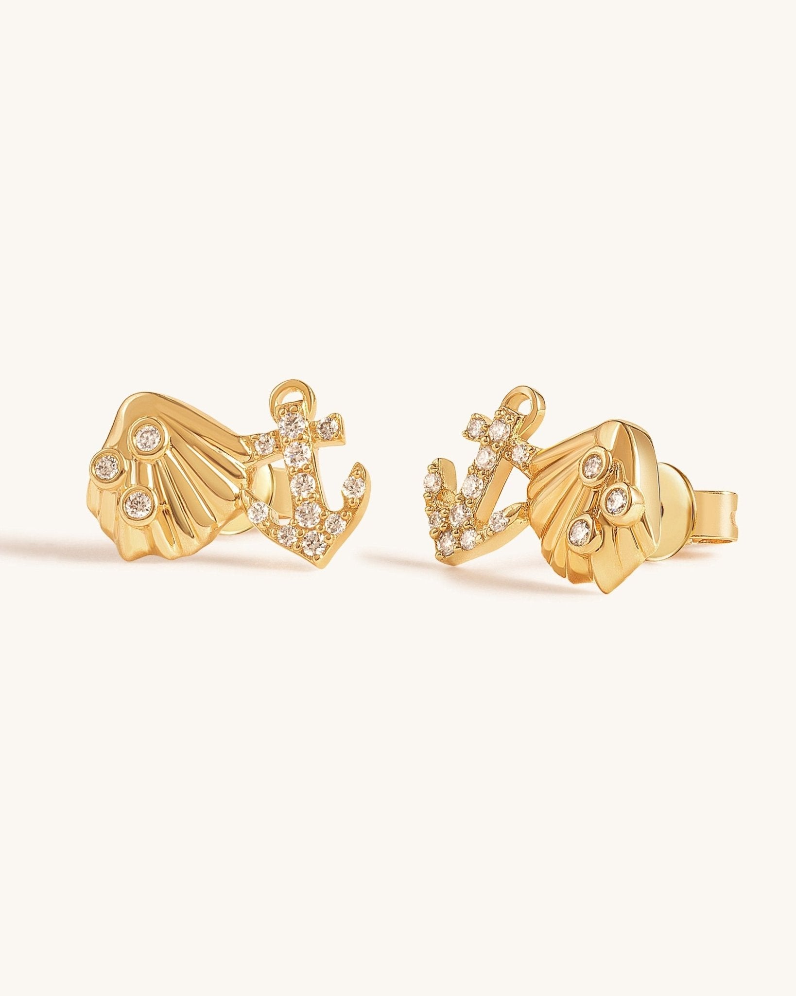 Gold and Diamond Seashell Anchor Cluster Studs - Sparkle Society