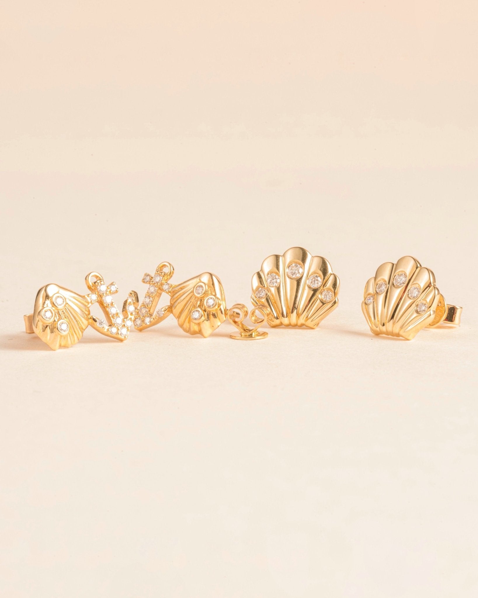 Gold and Diamond Seashell Anchor Cluster Studs - Sparkle Society