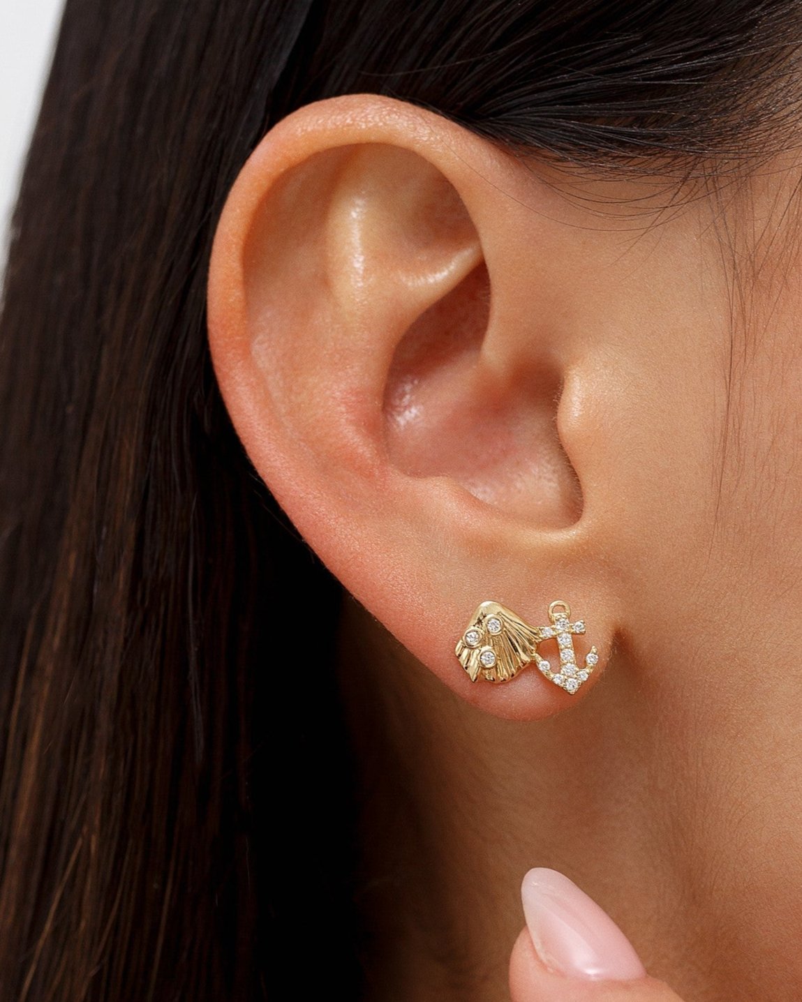 Gold and Diamond Seashell Anchor Cluster Studs - Sparkle Society