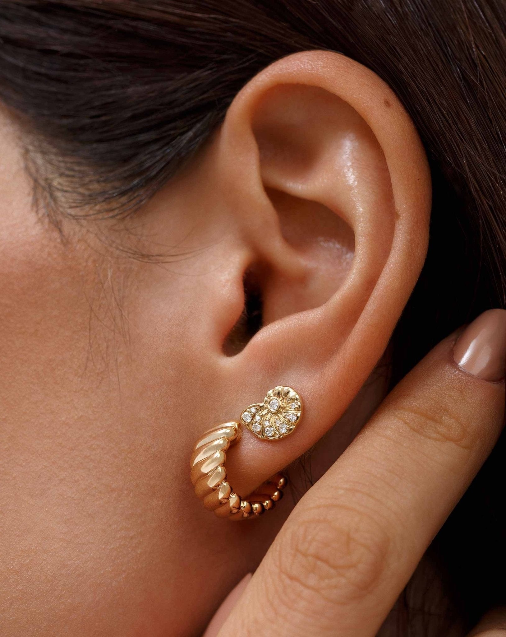 Gold and Diamond Seashell Studs - Sparkle Society