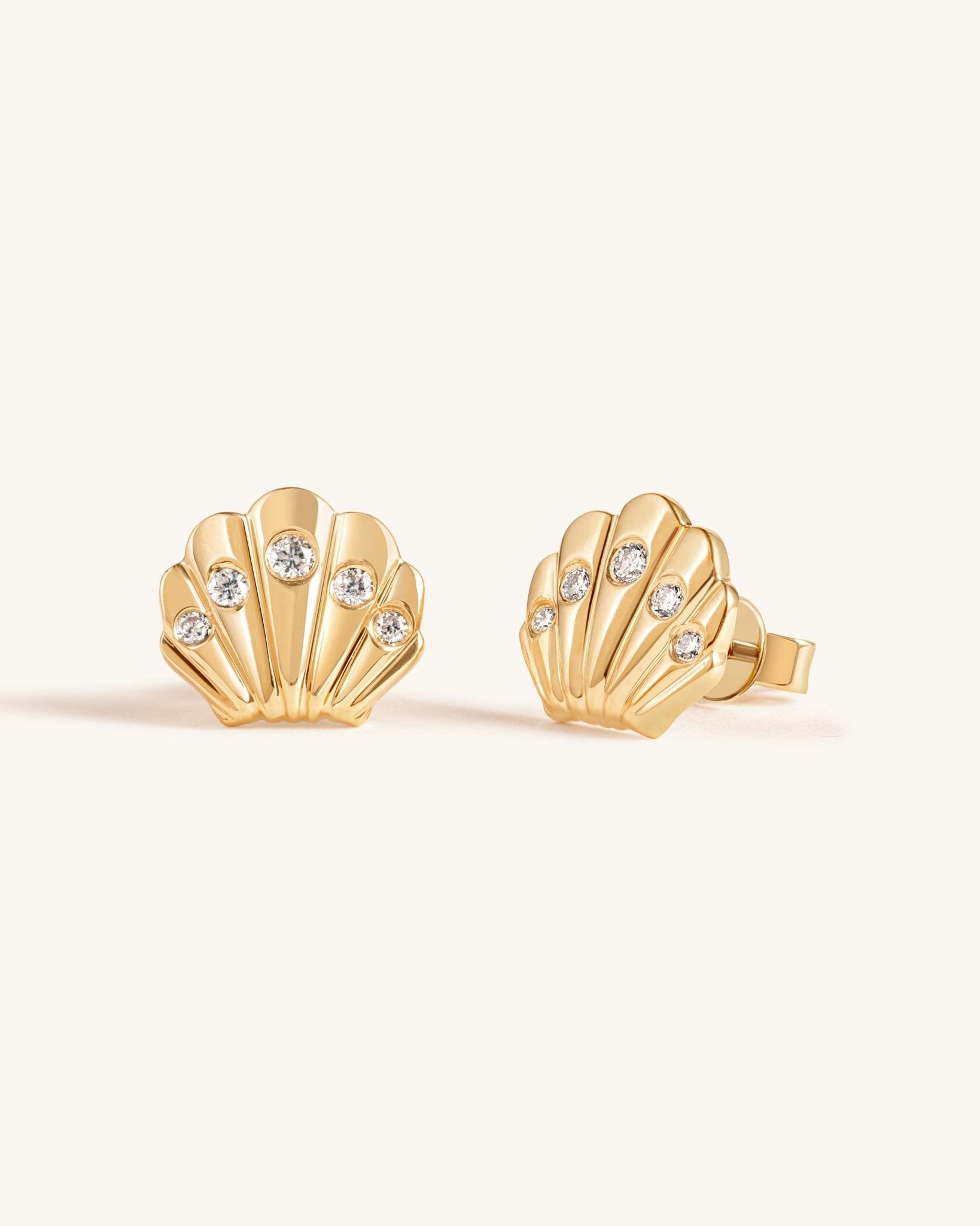 Gold and Diamond Seashell Studs - Sparkle Society