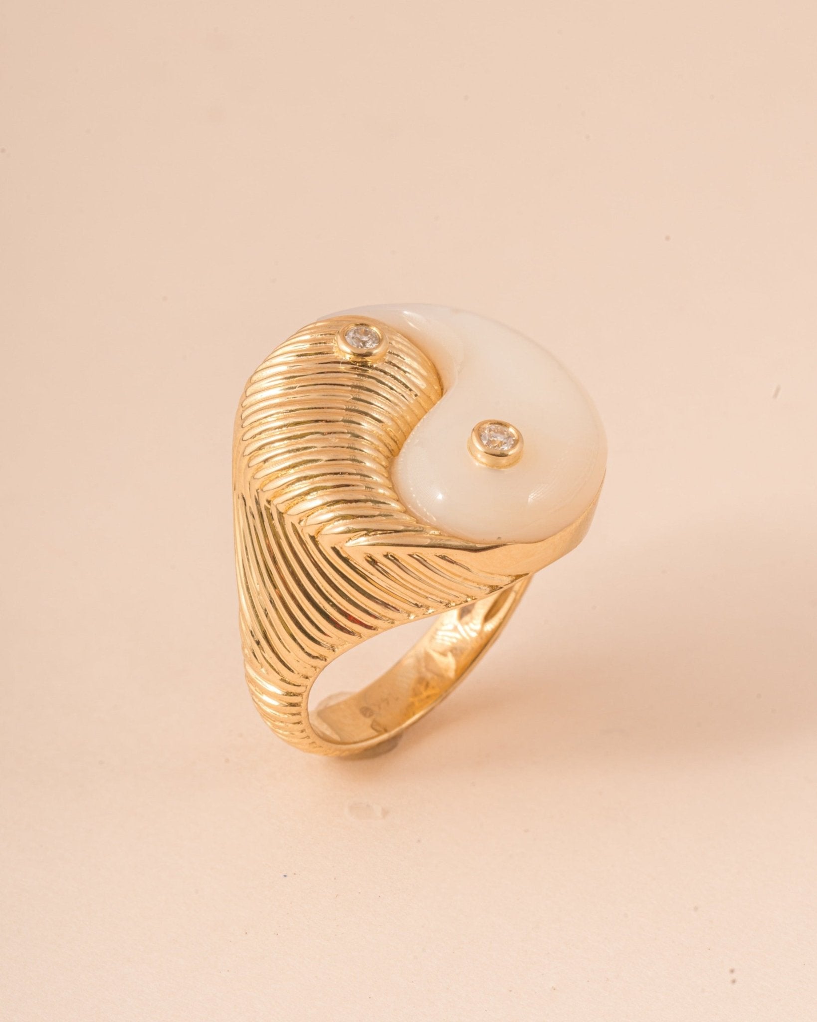 Gold And Mother Of Pearl Yin & Yang Ring - Sparkle Society