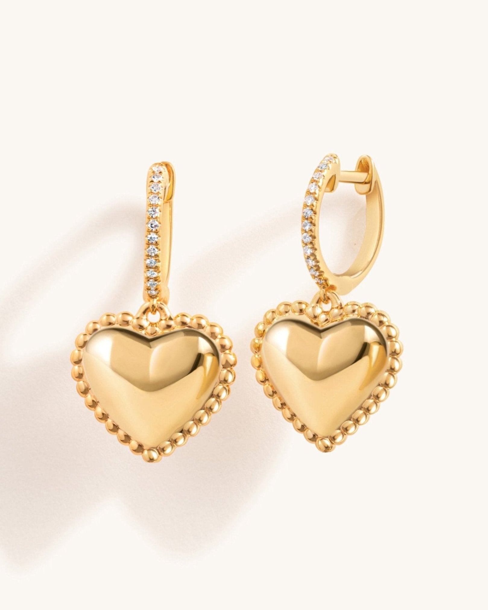 Gold Dangling Heart Huggies - Sparkle Society