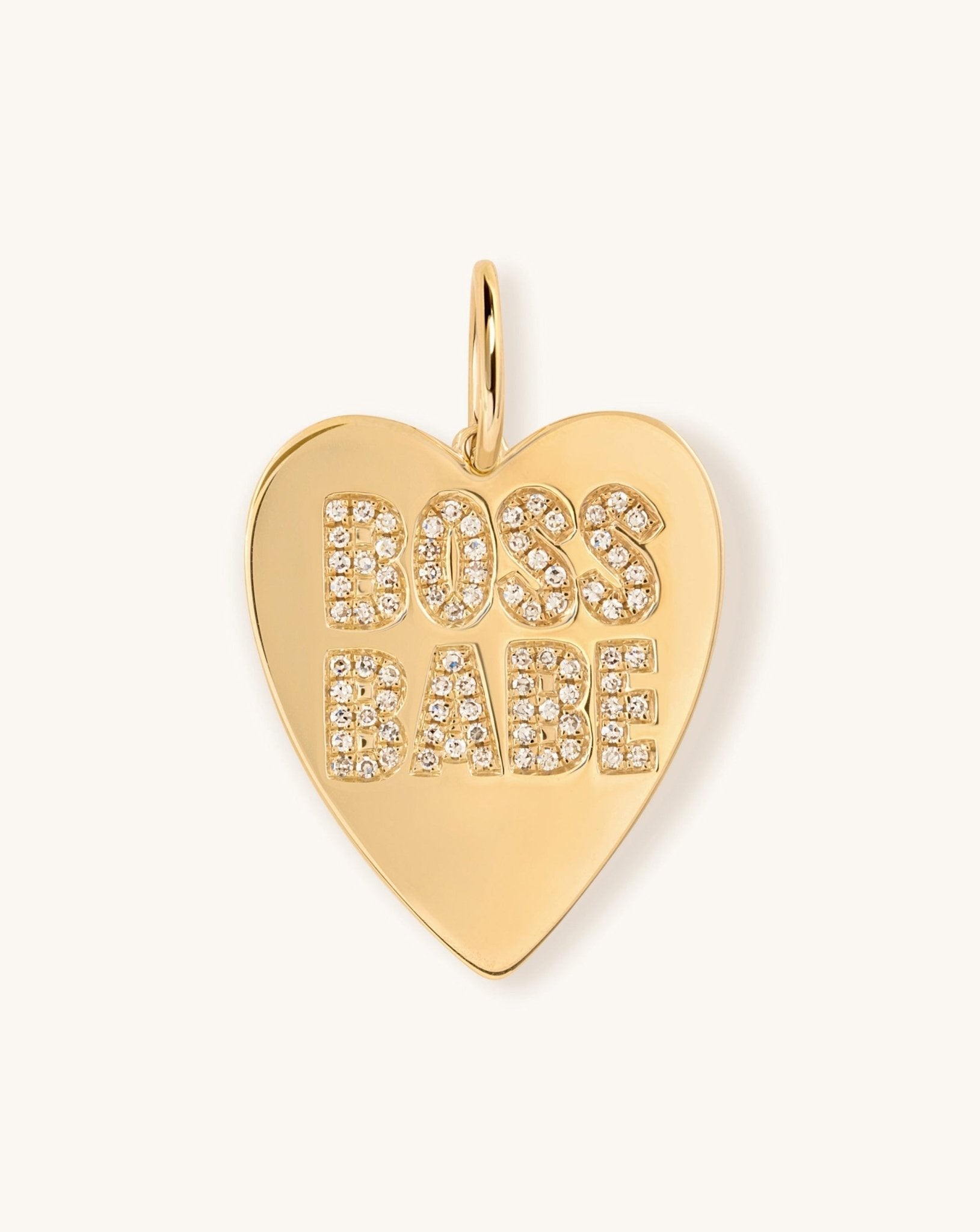 Gold & Diamond Boss Babe Heart Necklace Charm - Sparkle Society