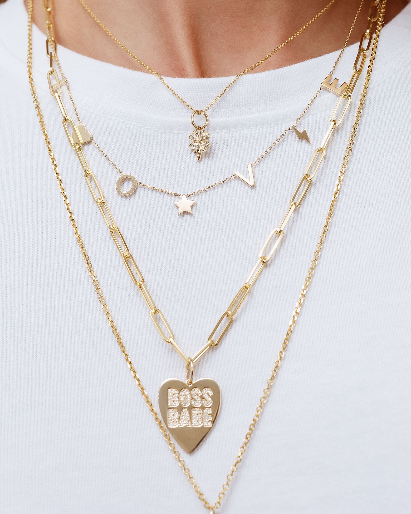 Gold & Diamond Boss Babe Heart Necklace Charm - Sparkle Society