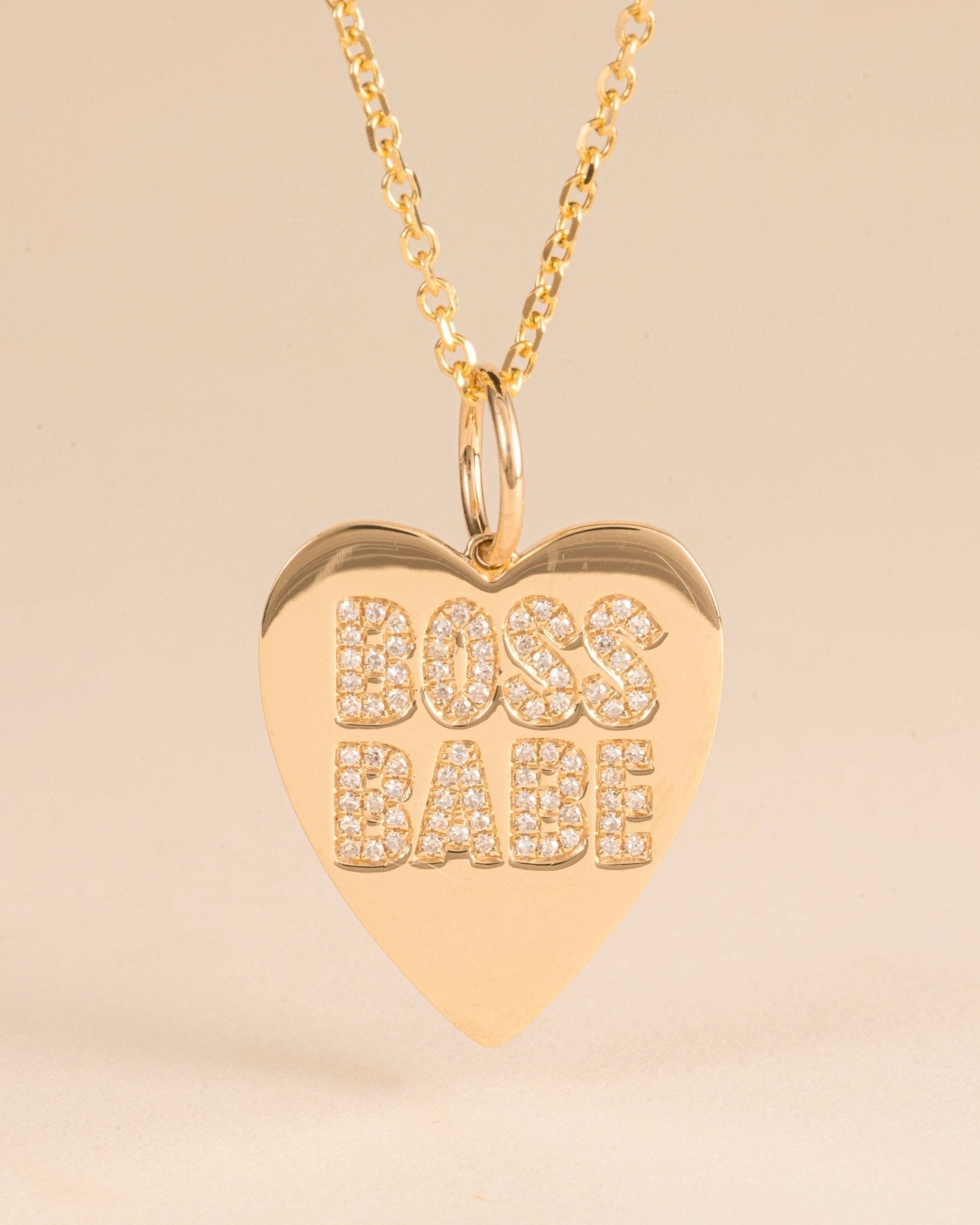 Gold & Diamond Boss Babe Heart Necklace Charm - Sparkle Society