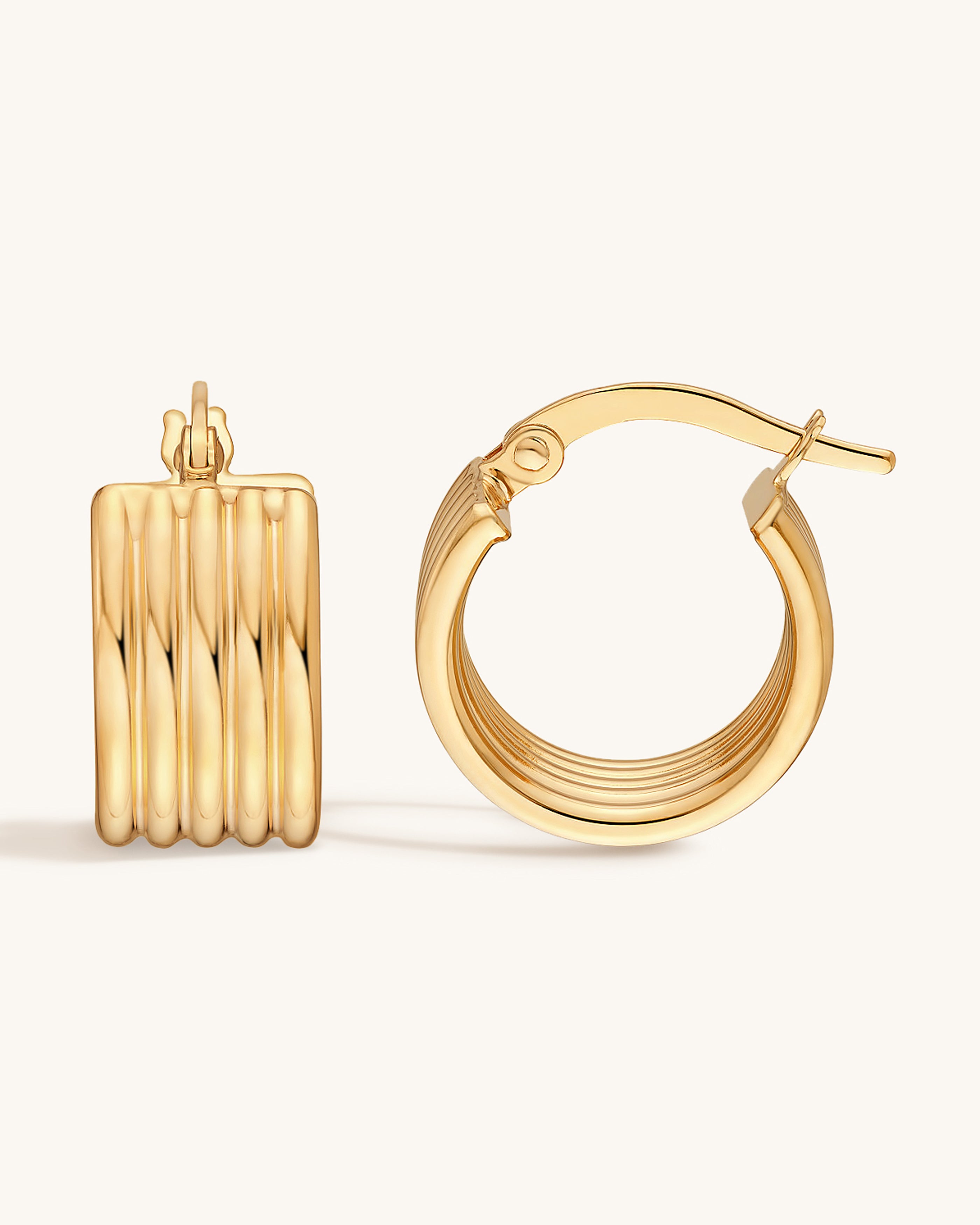 Gold Ribbed Hoops - Sparkle Society