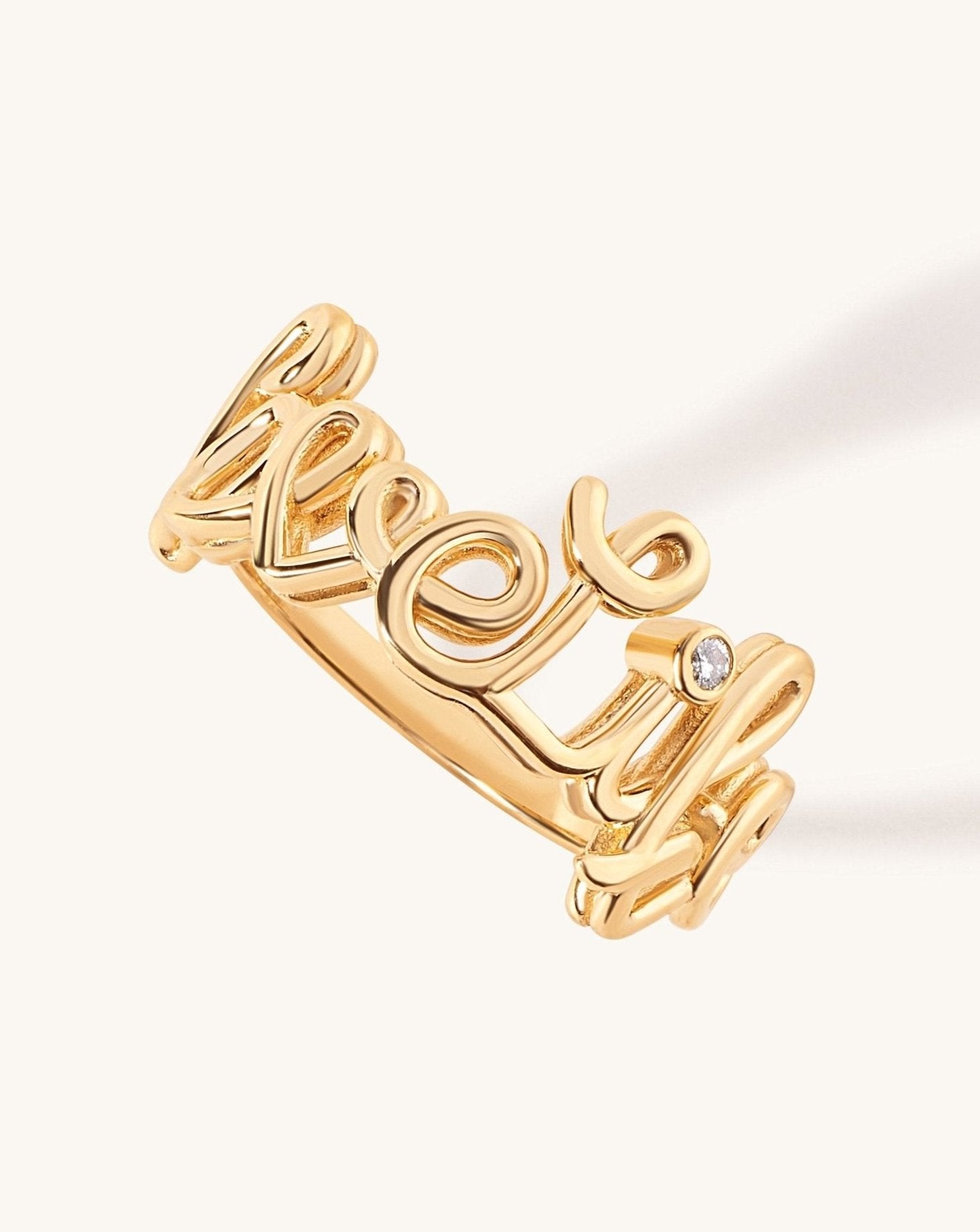 Gold Wire Script Name with Diamond Accent Ring - Sparkle Society