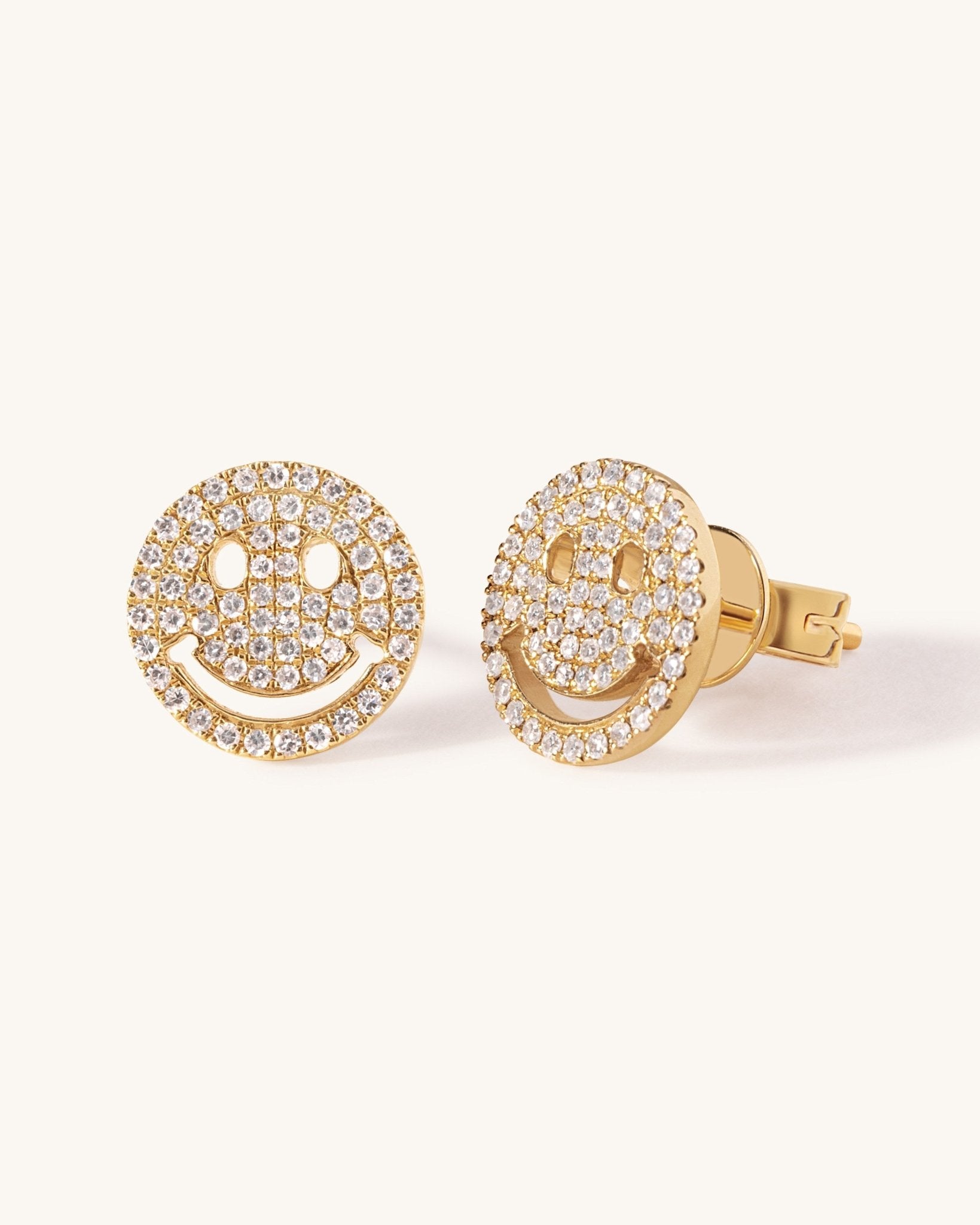 Large Diamond Pave Smiley Face Studs - Sparkle Society