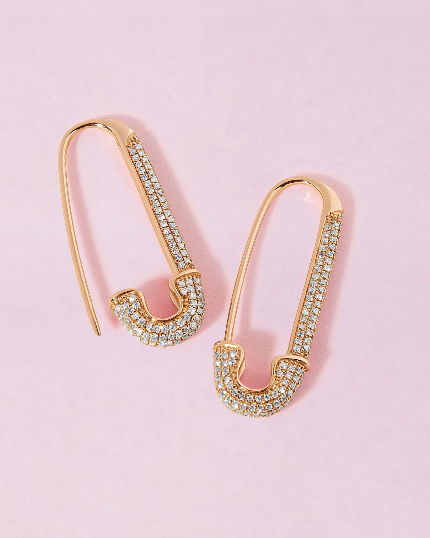 Large Diamond Safety Pin Earrings - Sparkle Society