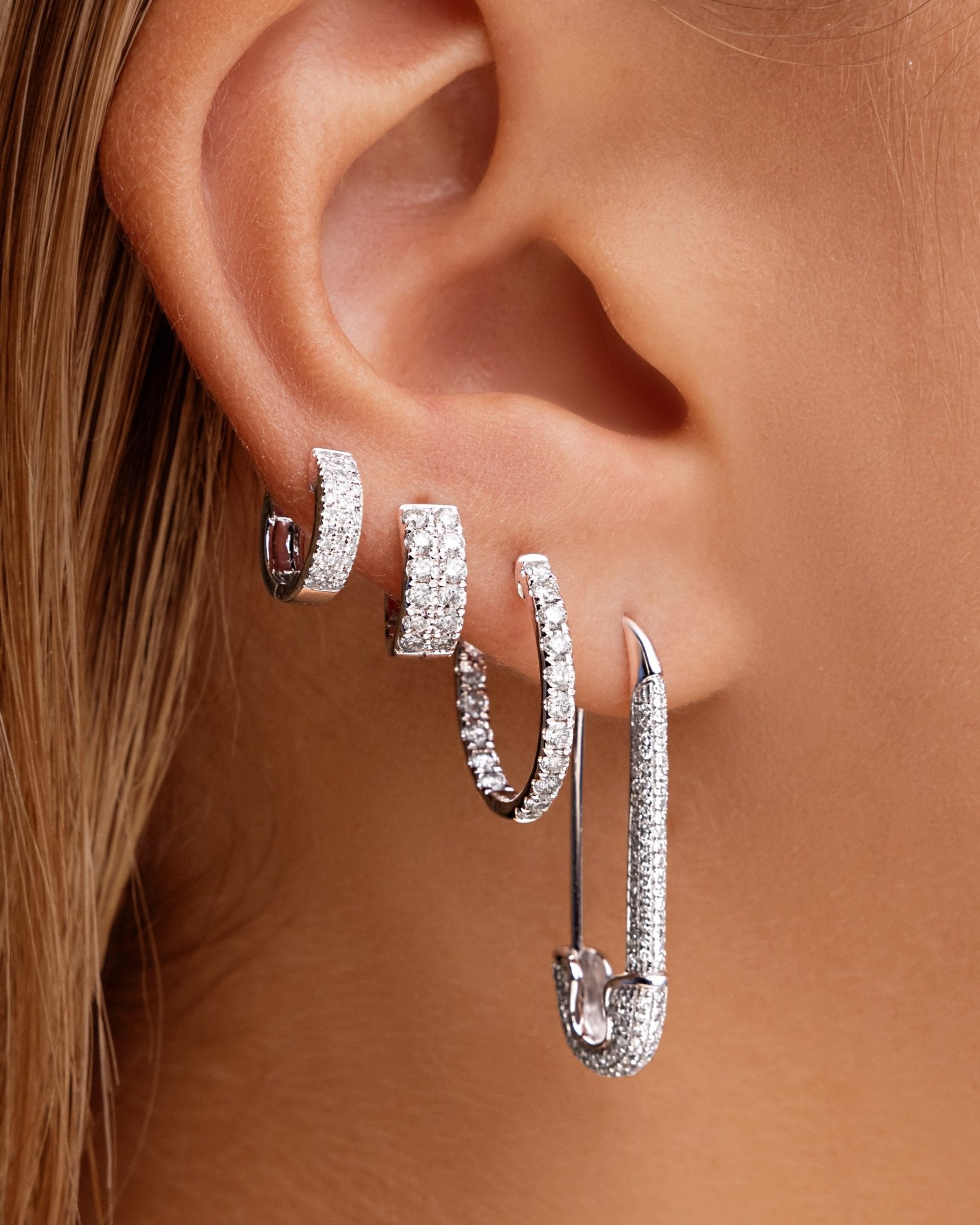 Large Diamond Safety Pin Earrings - Sparkle Society