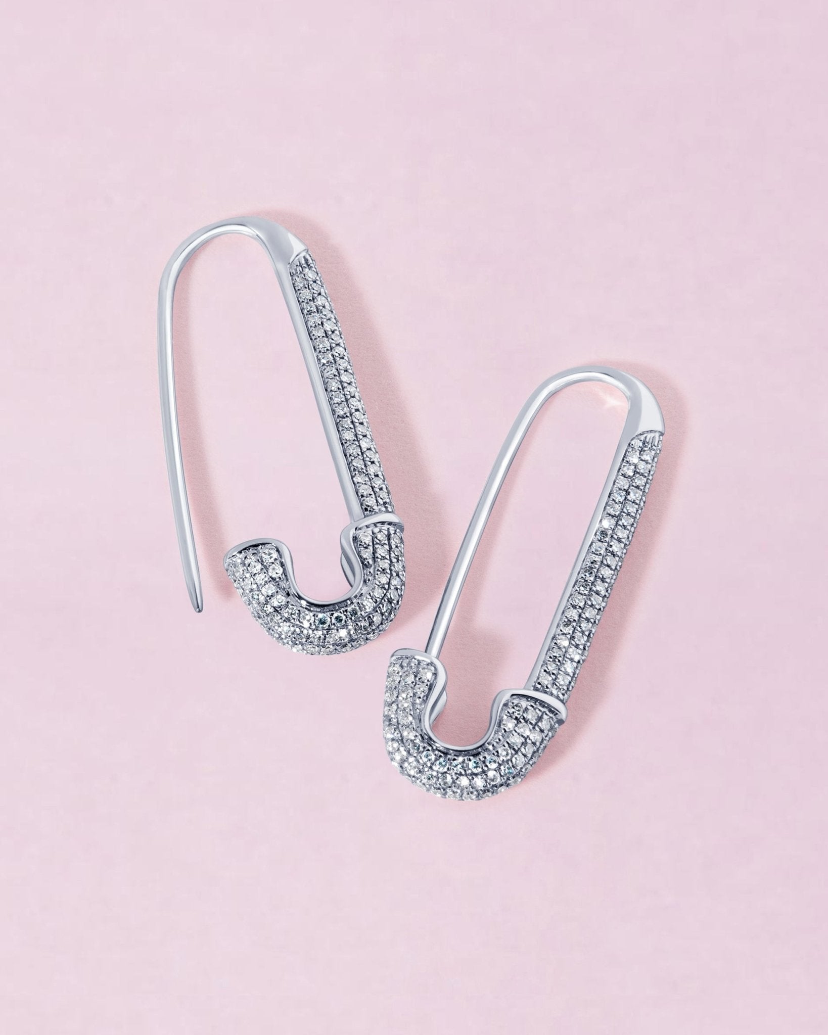 Large Diamond Safety Pin Earrings - Sparkle Society