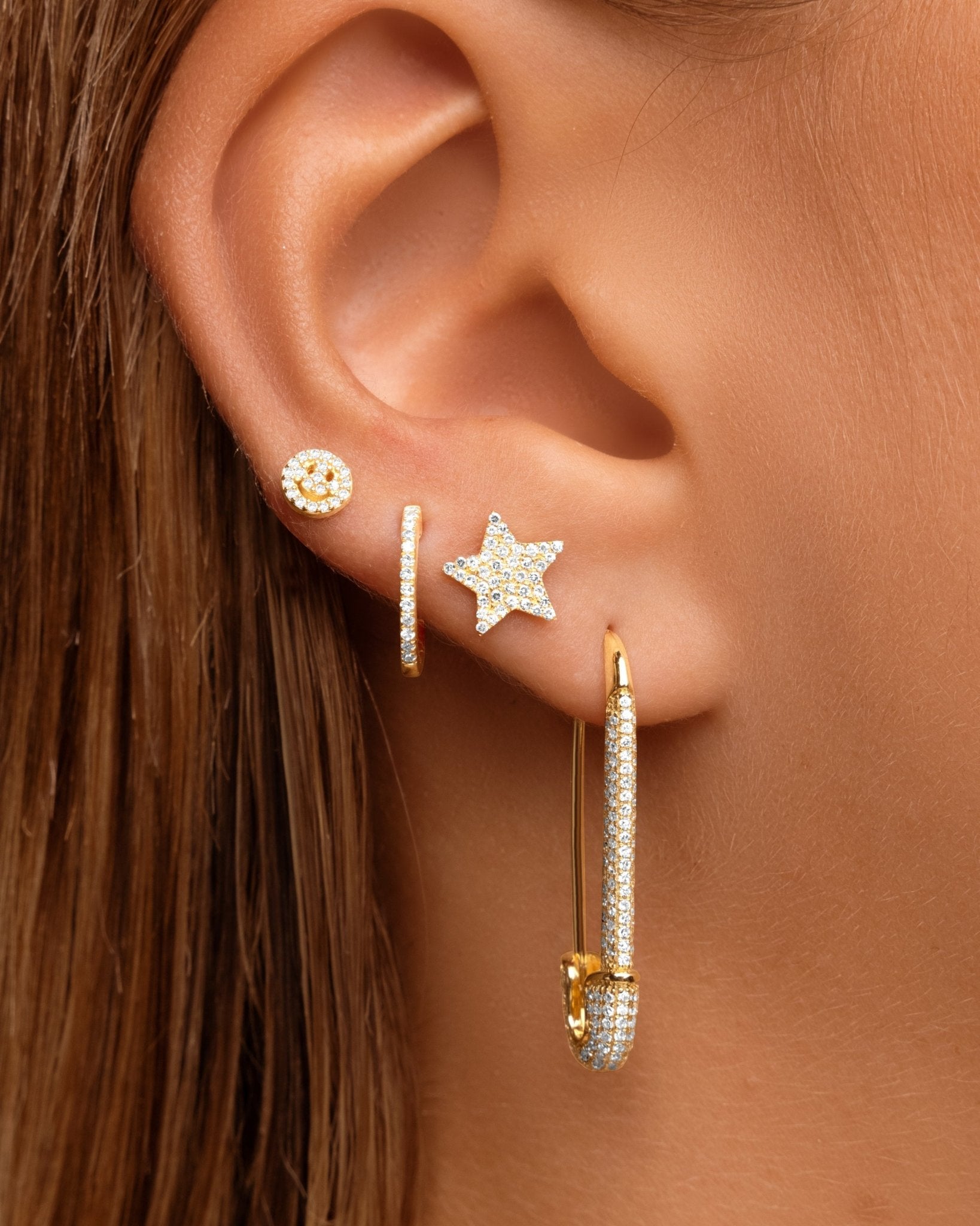 Large Diamond Safety Pin Earrings - Sparkle Society