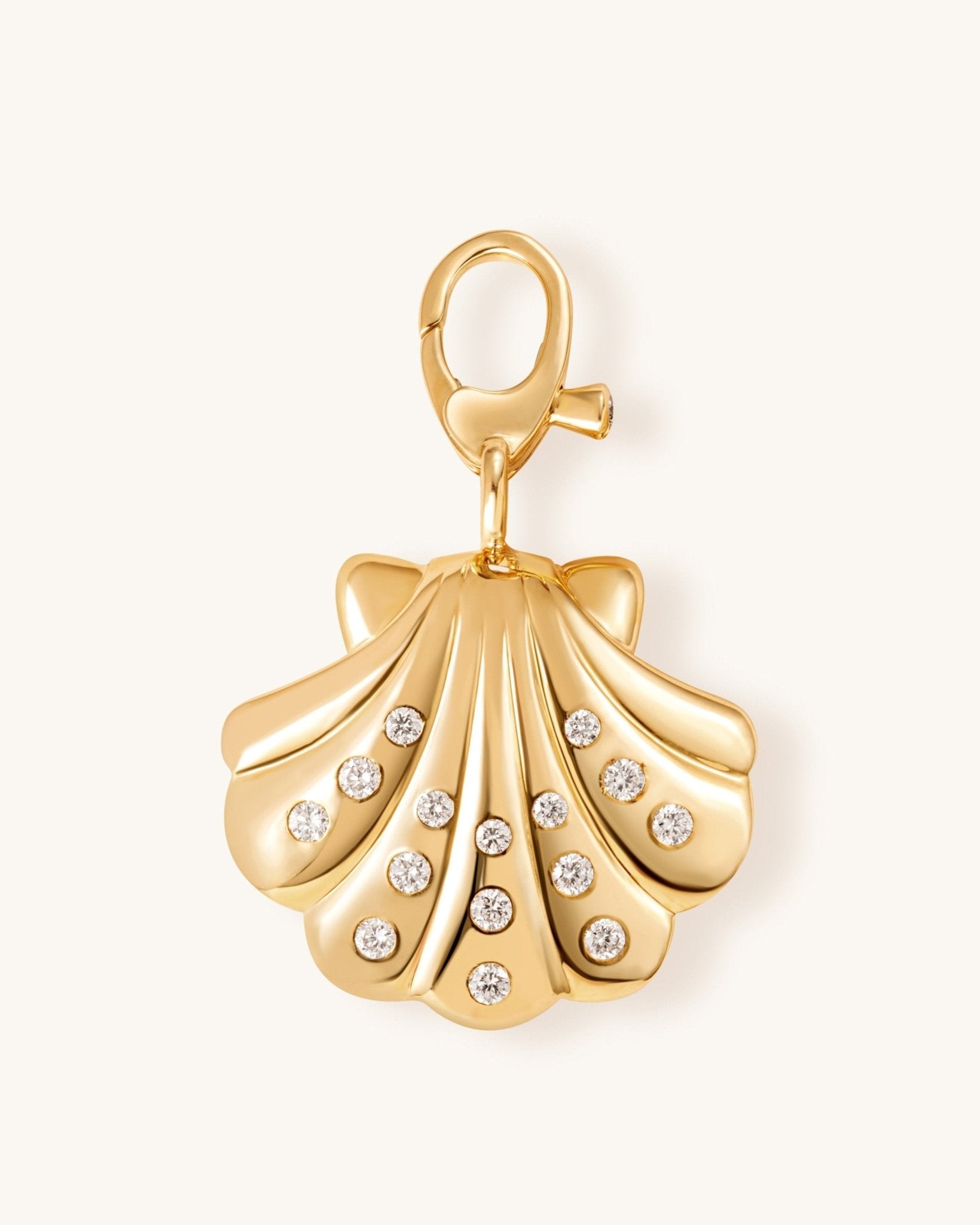 Large Gold and Diamond Seashell Necklace Charm - Sparkle Society