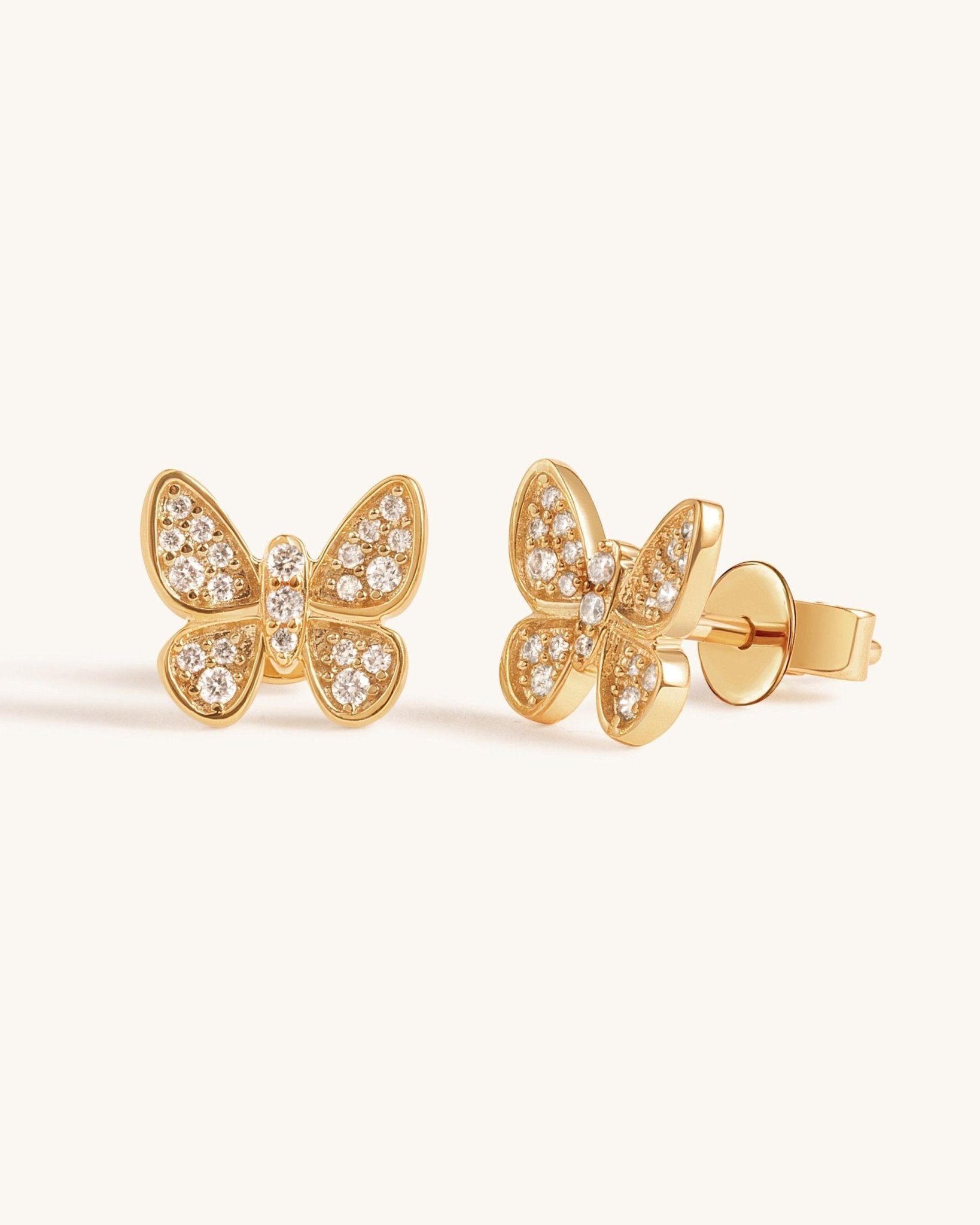 Mini Gold Outline Diamond Butterfly Studs - Sparkle Society