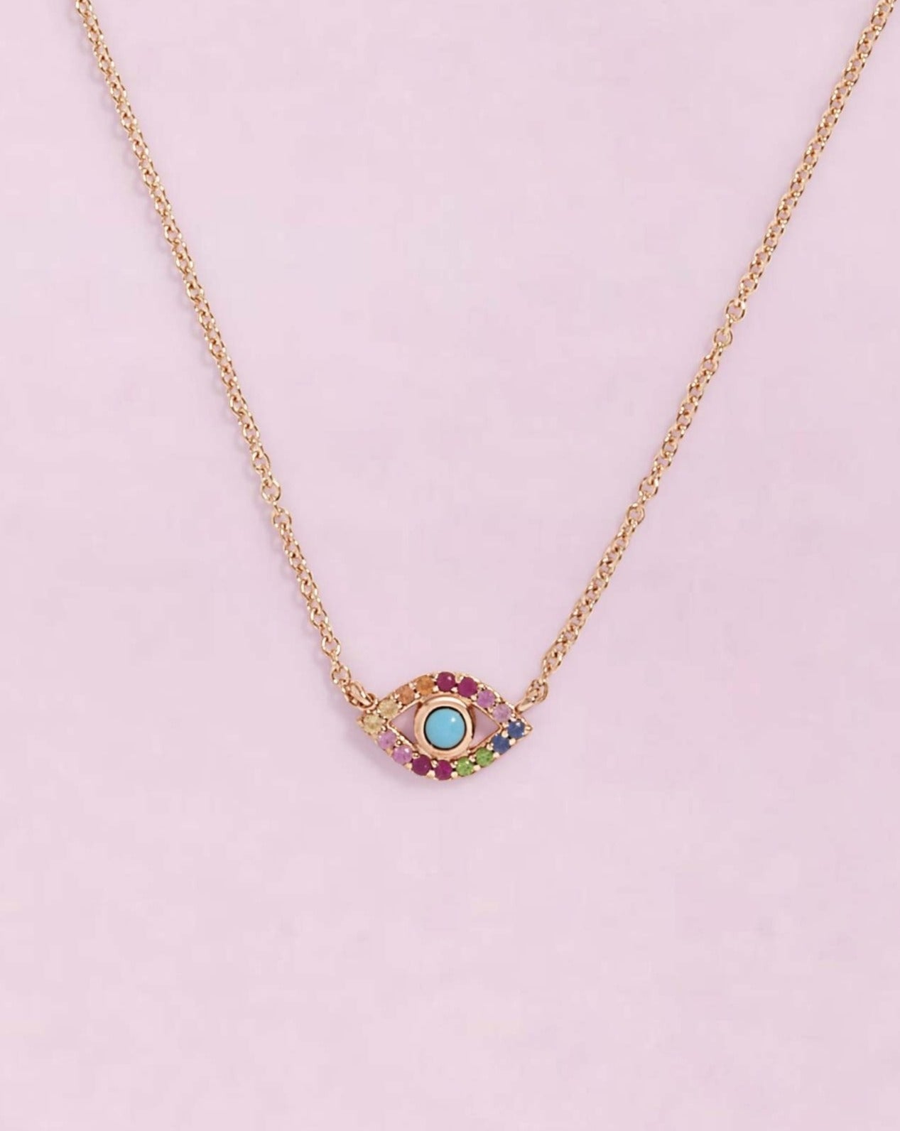 Mini Rainbow Evil Eye Chain Necklace - Sparkle Society