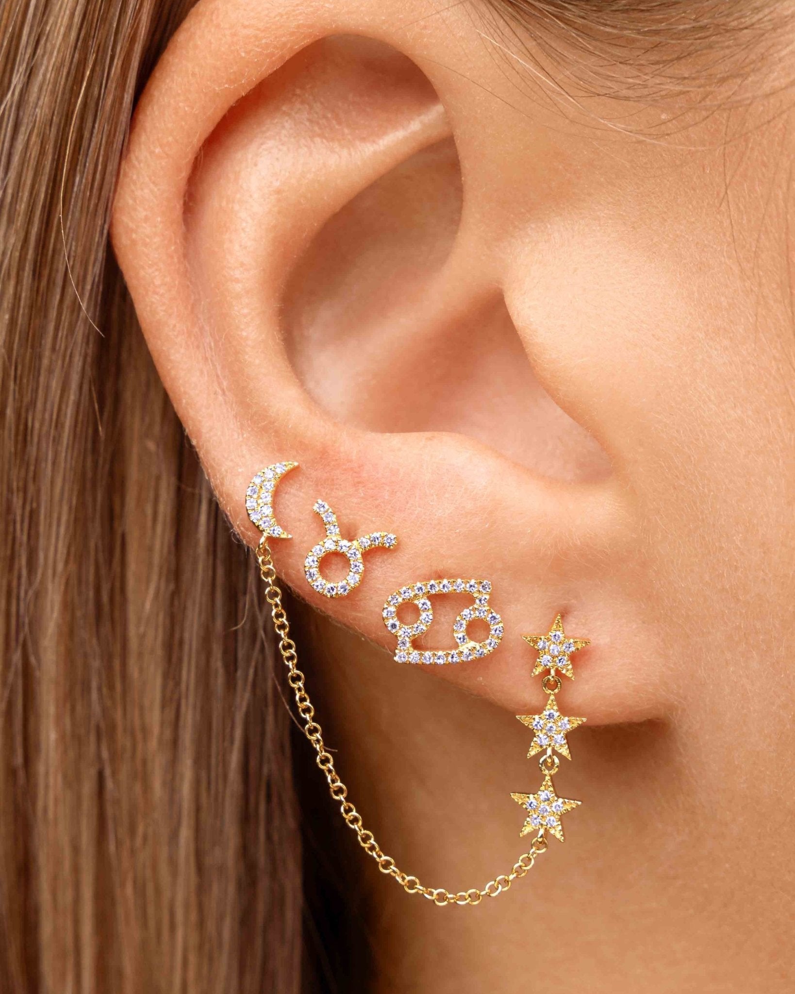 Moon & Star Double Chain Drop Earrings - Sparkle Society