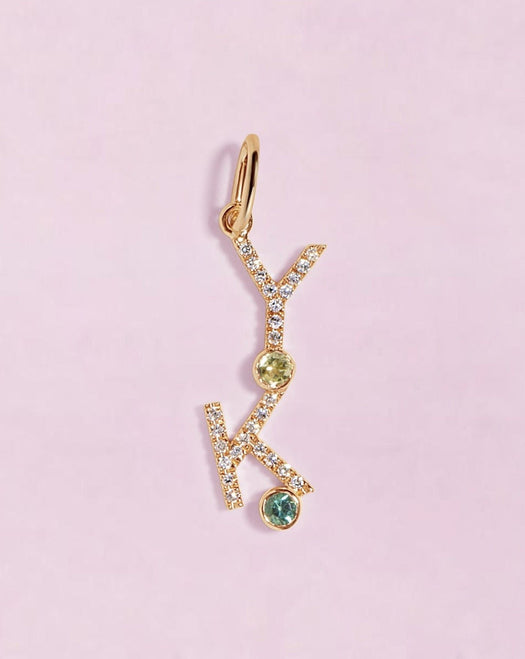 Multi Diamond Initial and Bezel Necklace Charm - Sparkle Society