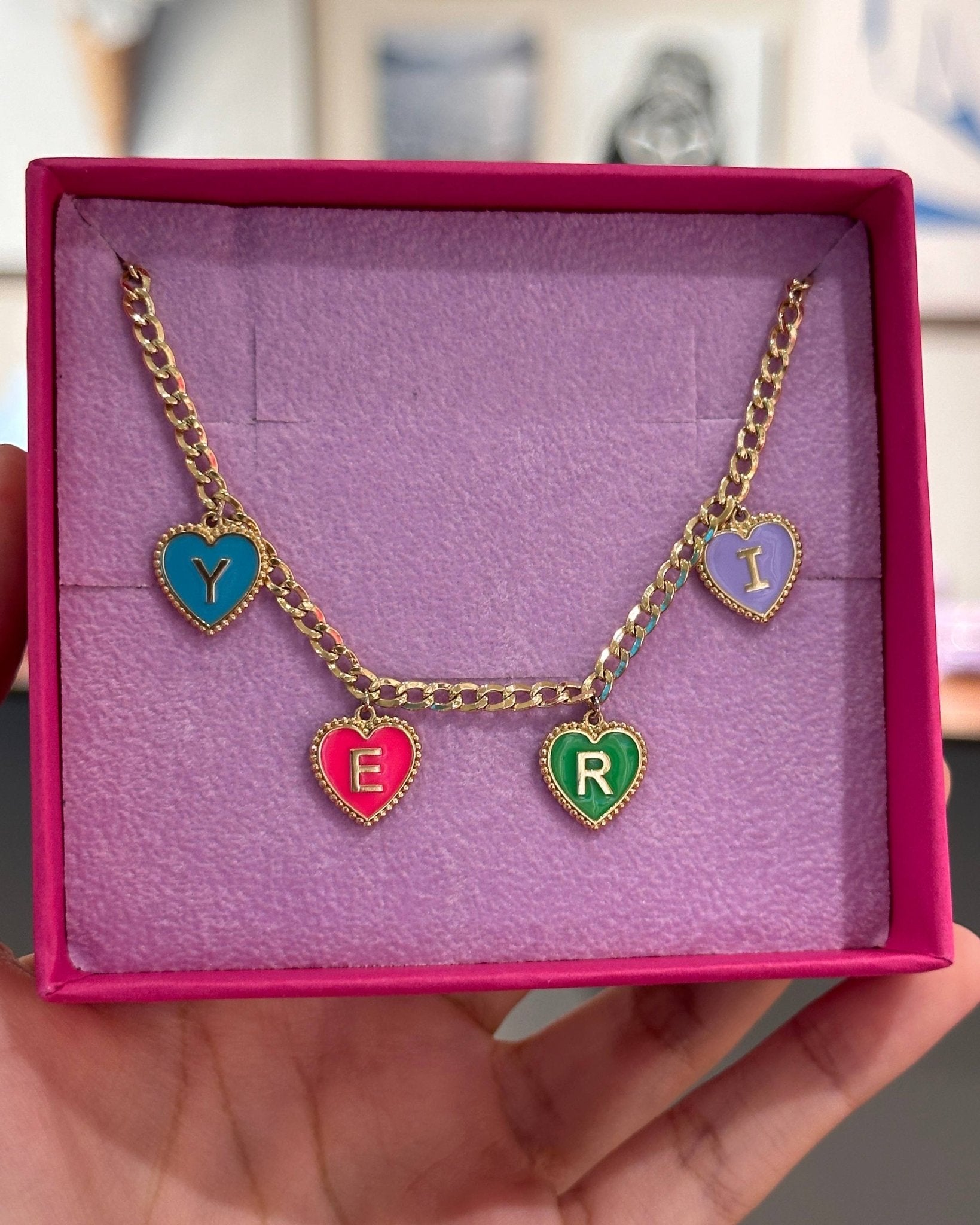 Multi Enamel Heart Initials Necklace - Sparkle Society