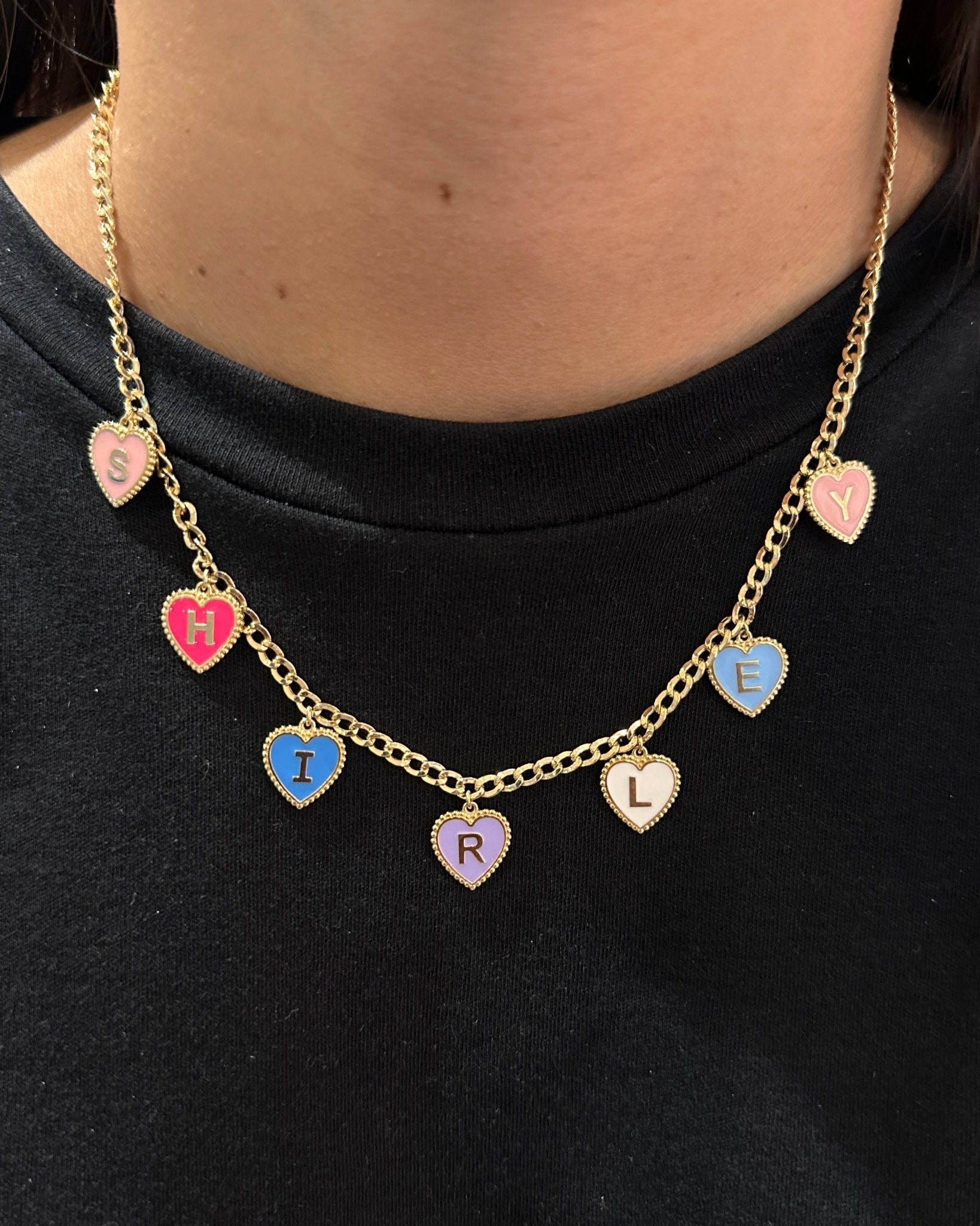 Multi Enamel Heart Initials Necklace - Sparkle Society