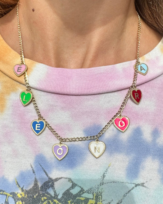 Multi Enamel Heart Initials Necklace - Sparkle Society