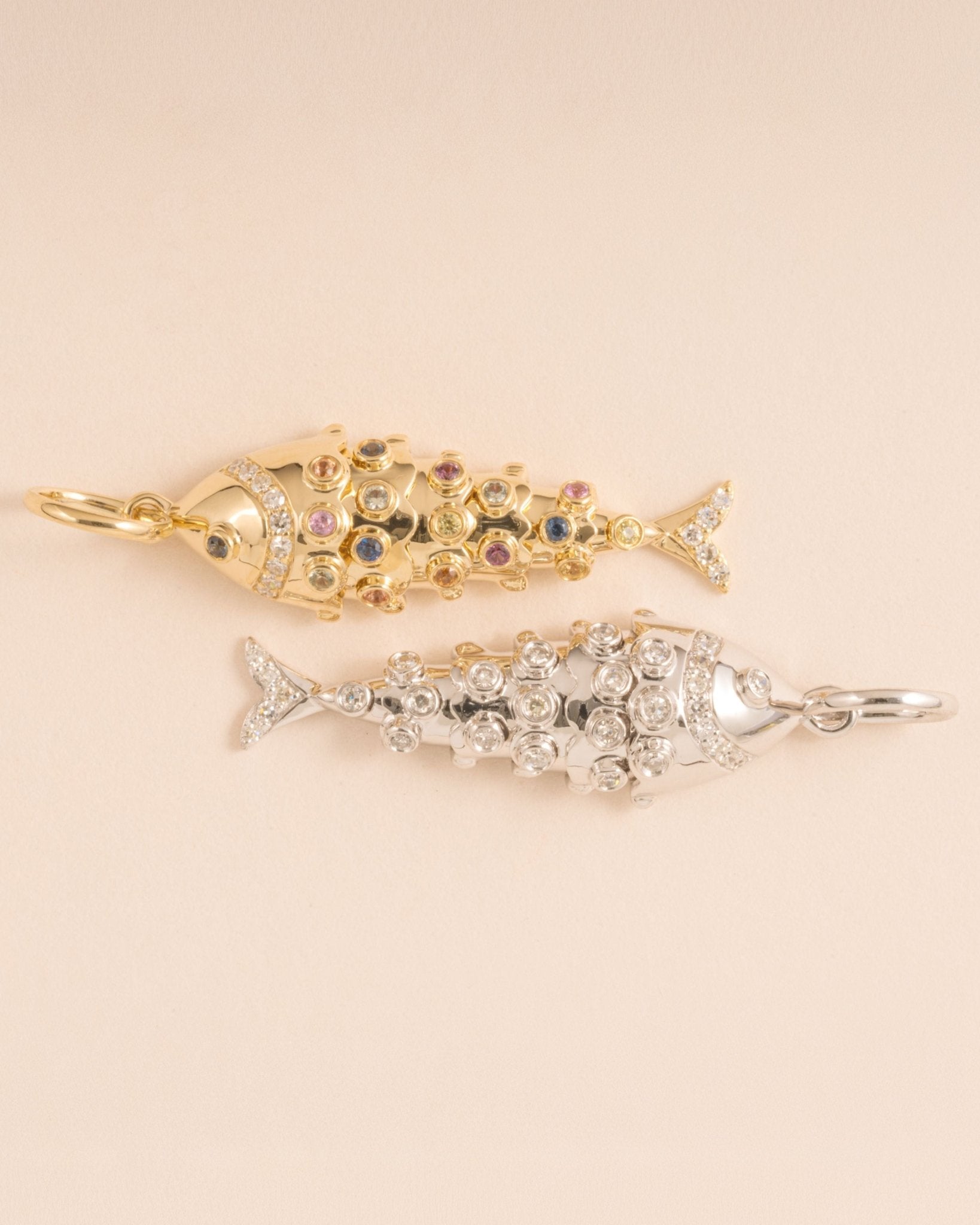 Multi Gemstone Gold Fish Necklace Charm - Sparkle Society