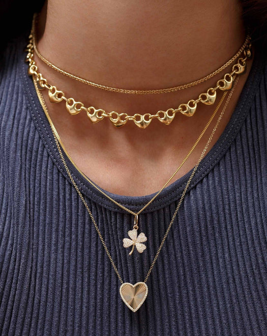 Multi Gold Puffed Heart Mariner Necklace - Sparkle Society