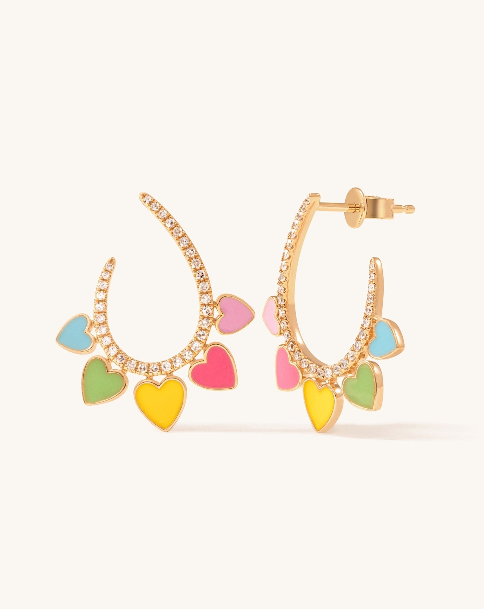 Multicolor Enamel Heart Diamond Hoops - Sparkle Society