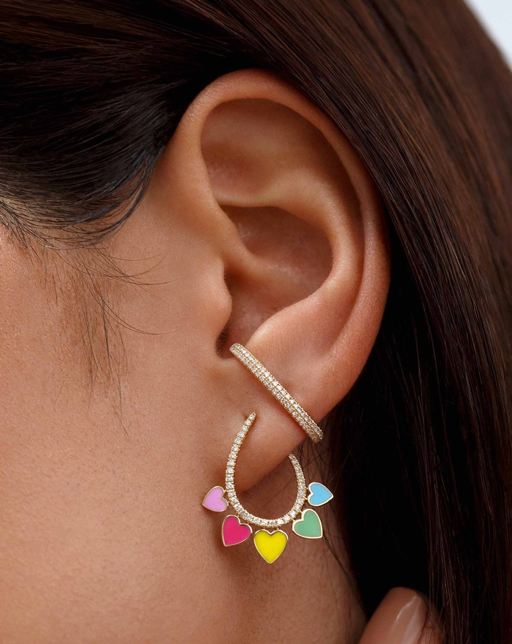 Multicolor Enamel Heart Diamond Hoops - Sparkle Society