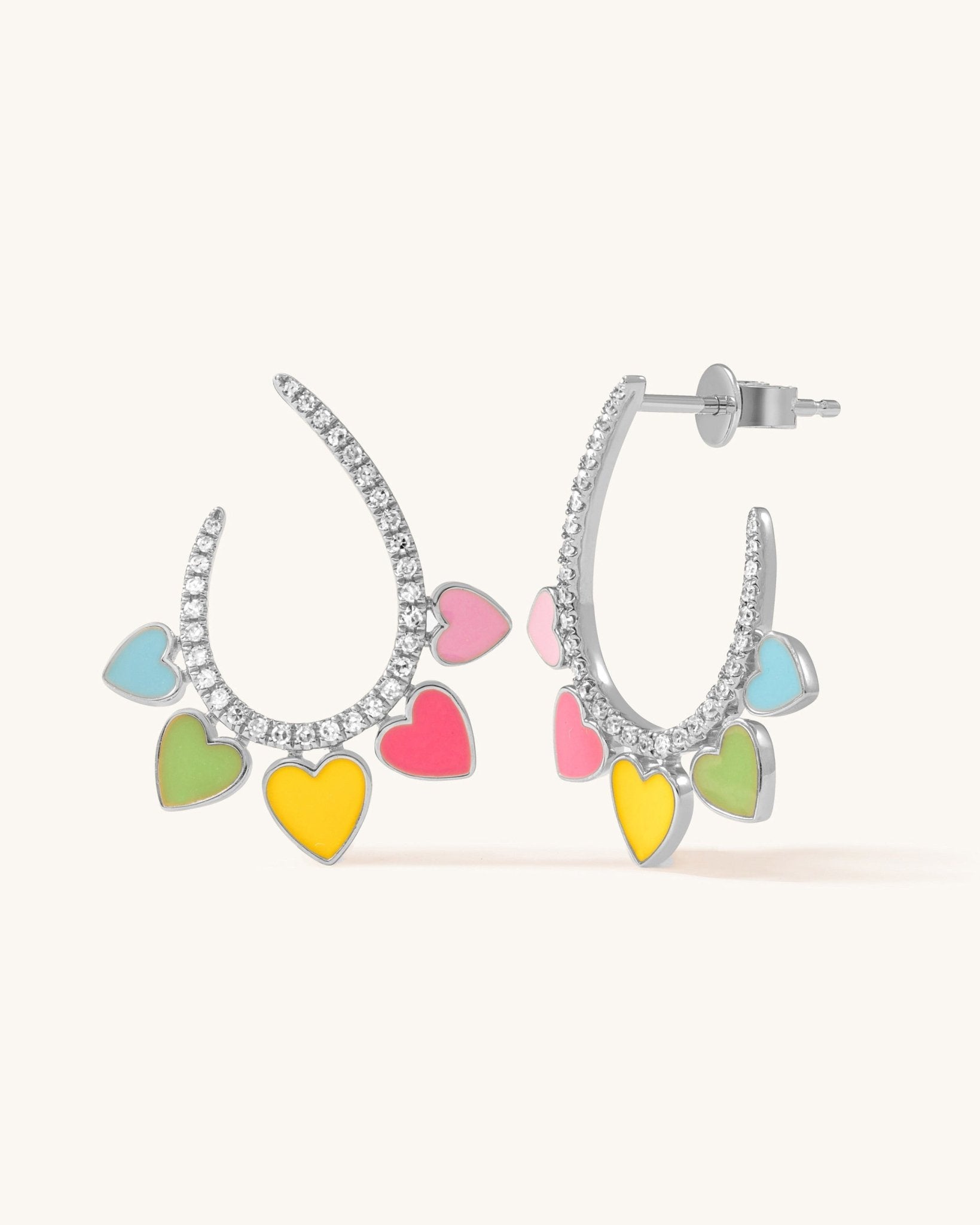 Multicolor Enamel Heart Diamond Hoops - Sparkle Society