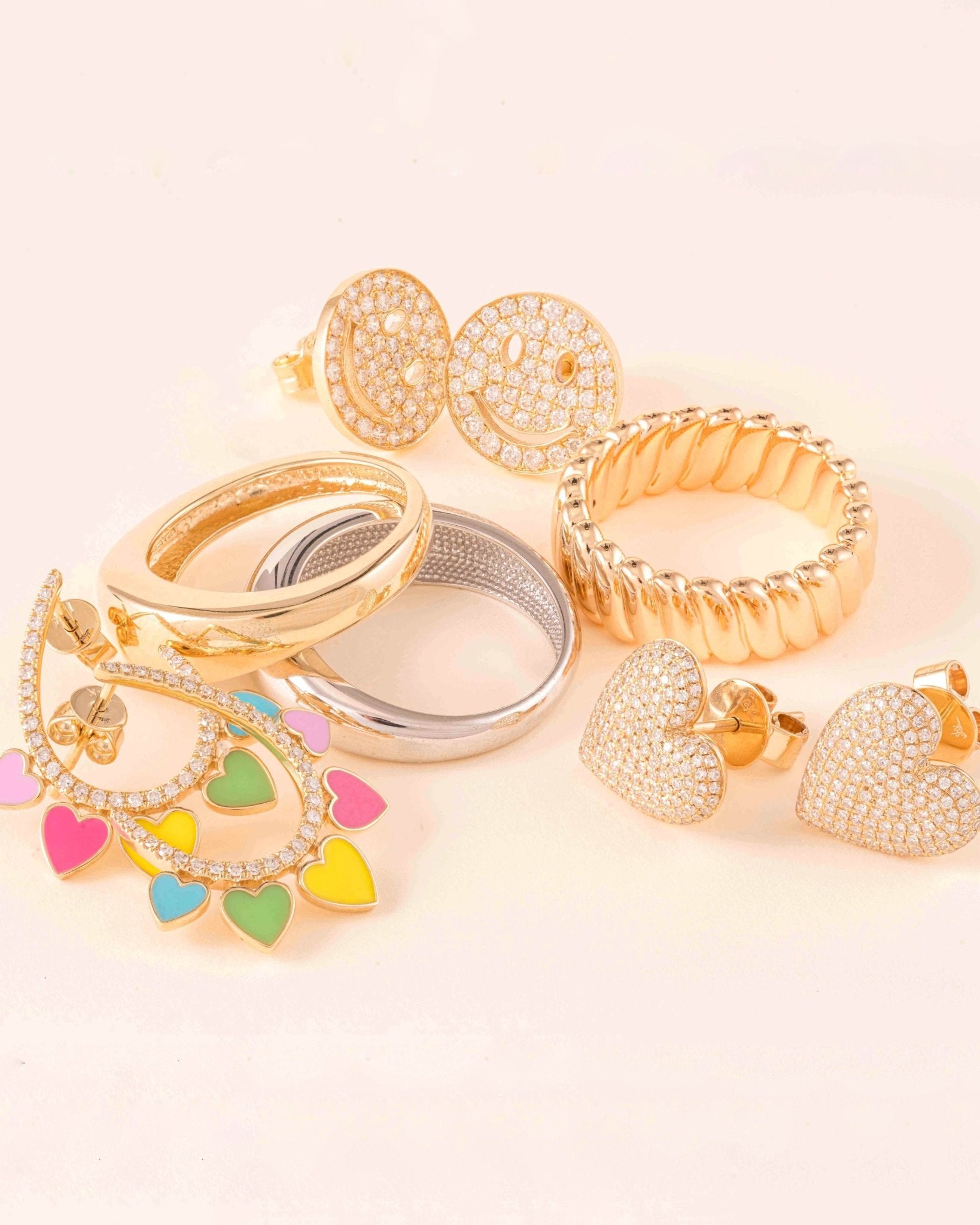 Multicolor Enamel Heart Diamond Hoops - Sparkle Society