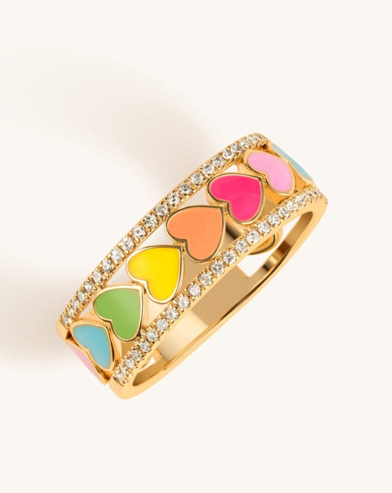 Multicolor Enamel Heart Diamond Ring - Sparkle Society