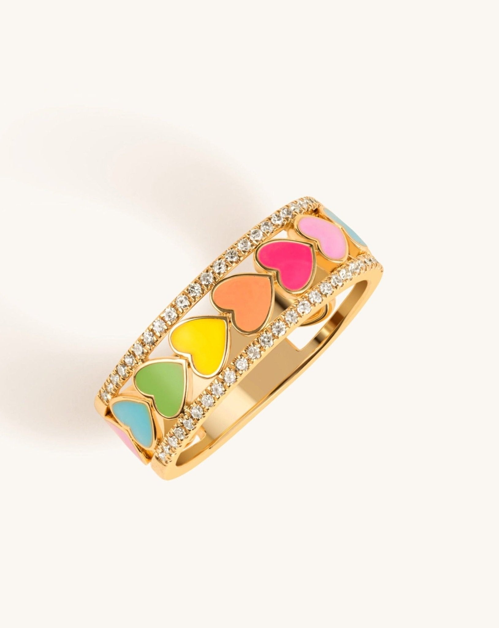 Multicolor Enamel Heart Diamond Ring - Sparkle Society