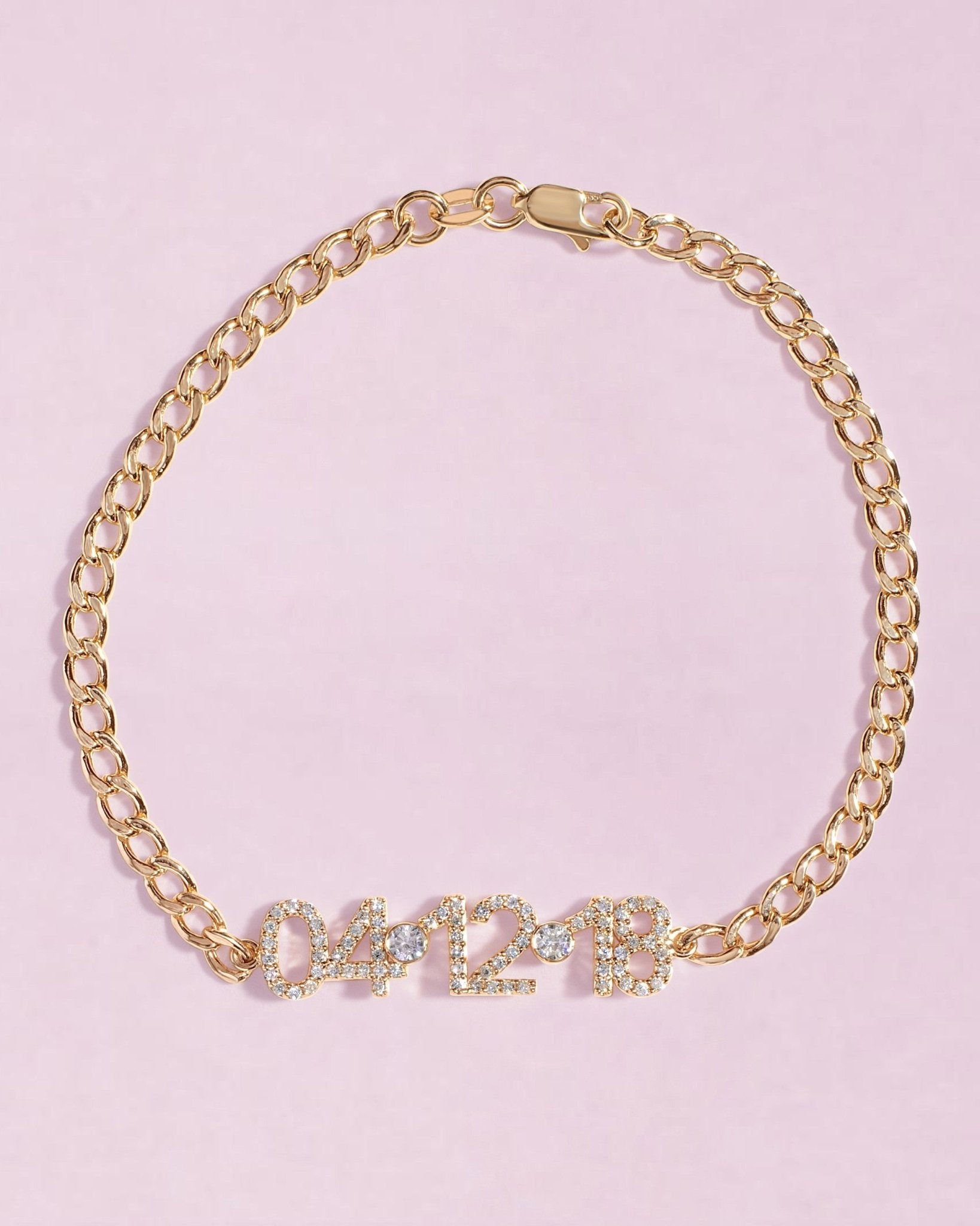 Pave Diamond Special Date On Curb Chain Bracelet - Sparkle Society