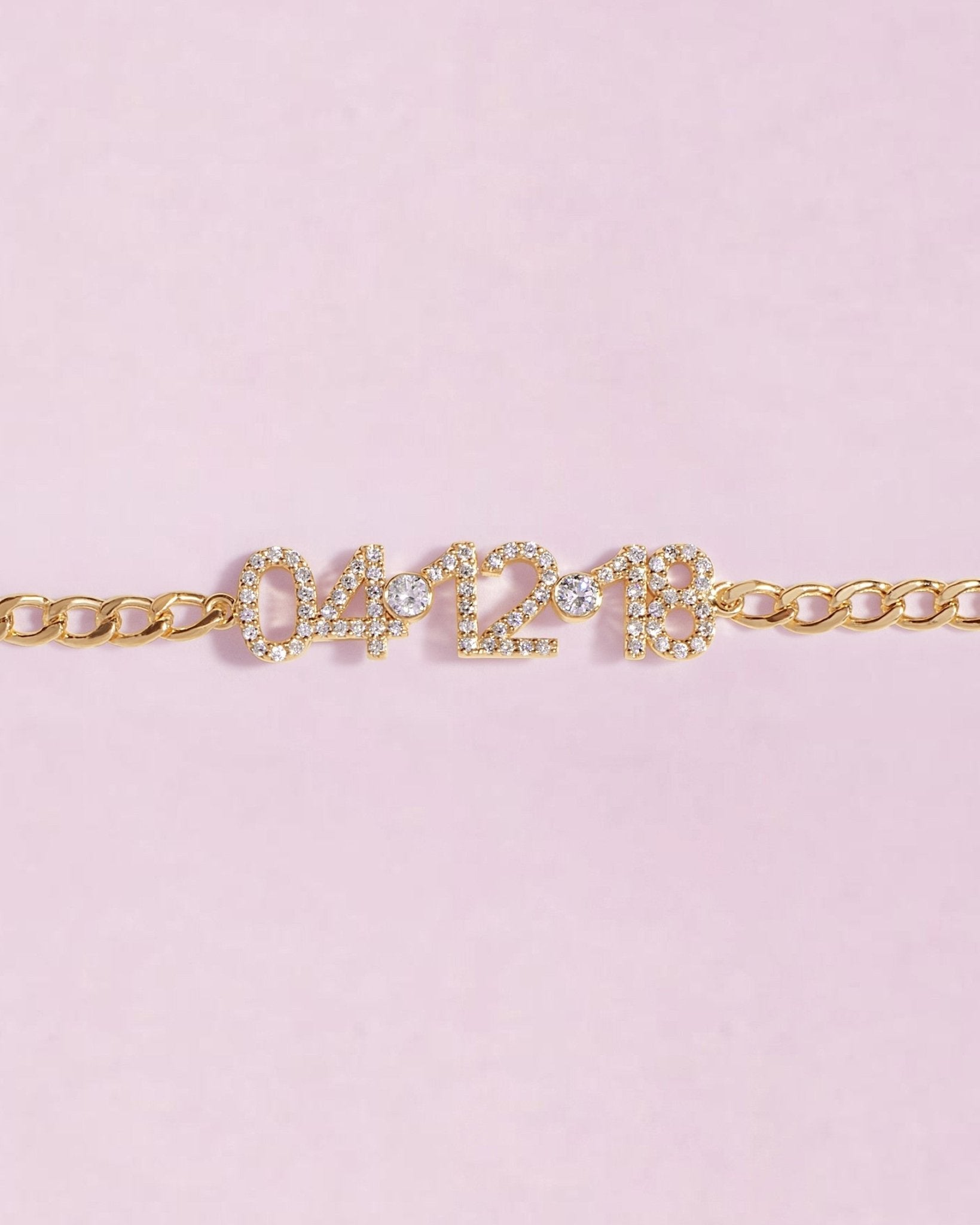 Pave Diamond Special Date On Curb Chain Bracelet - Sparkle Society