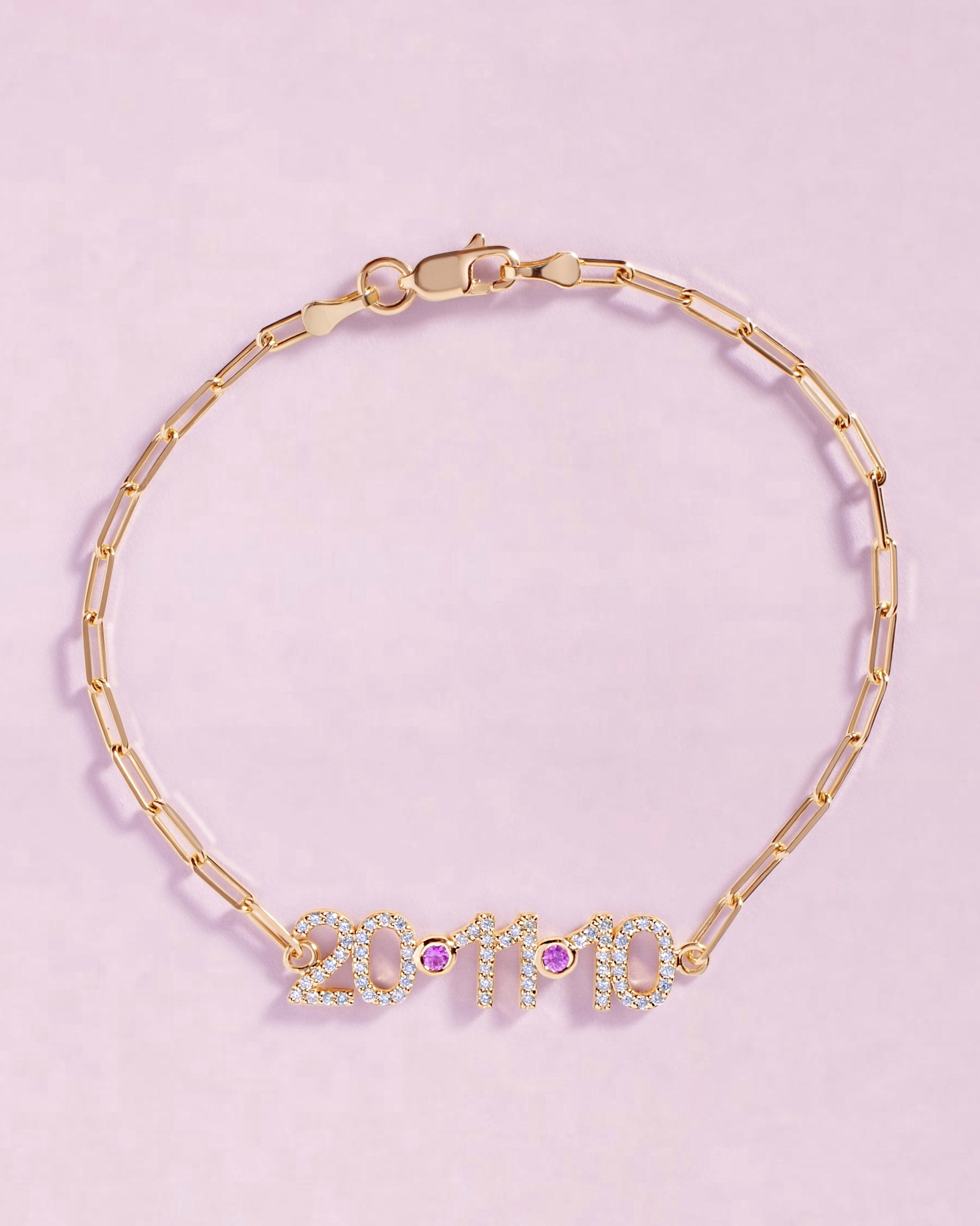 Pave Diamond Special Date On Paper Clip Bracelet