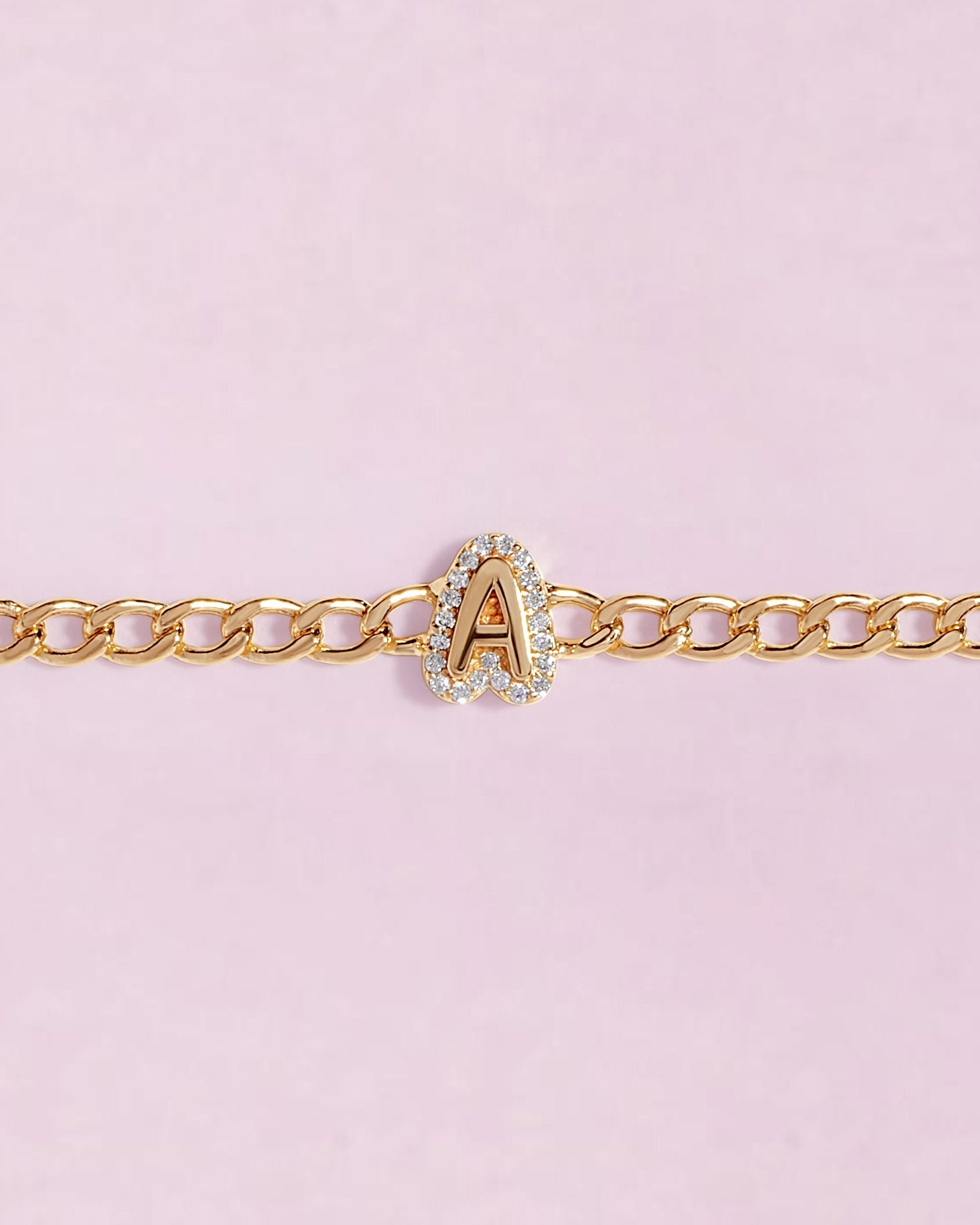 Pave Outline Bubble Initial On Curb Chain Bracelet - Sparkle Society