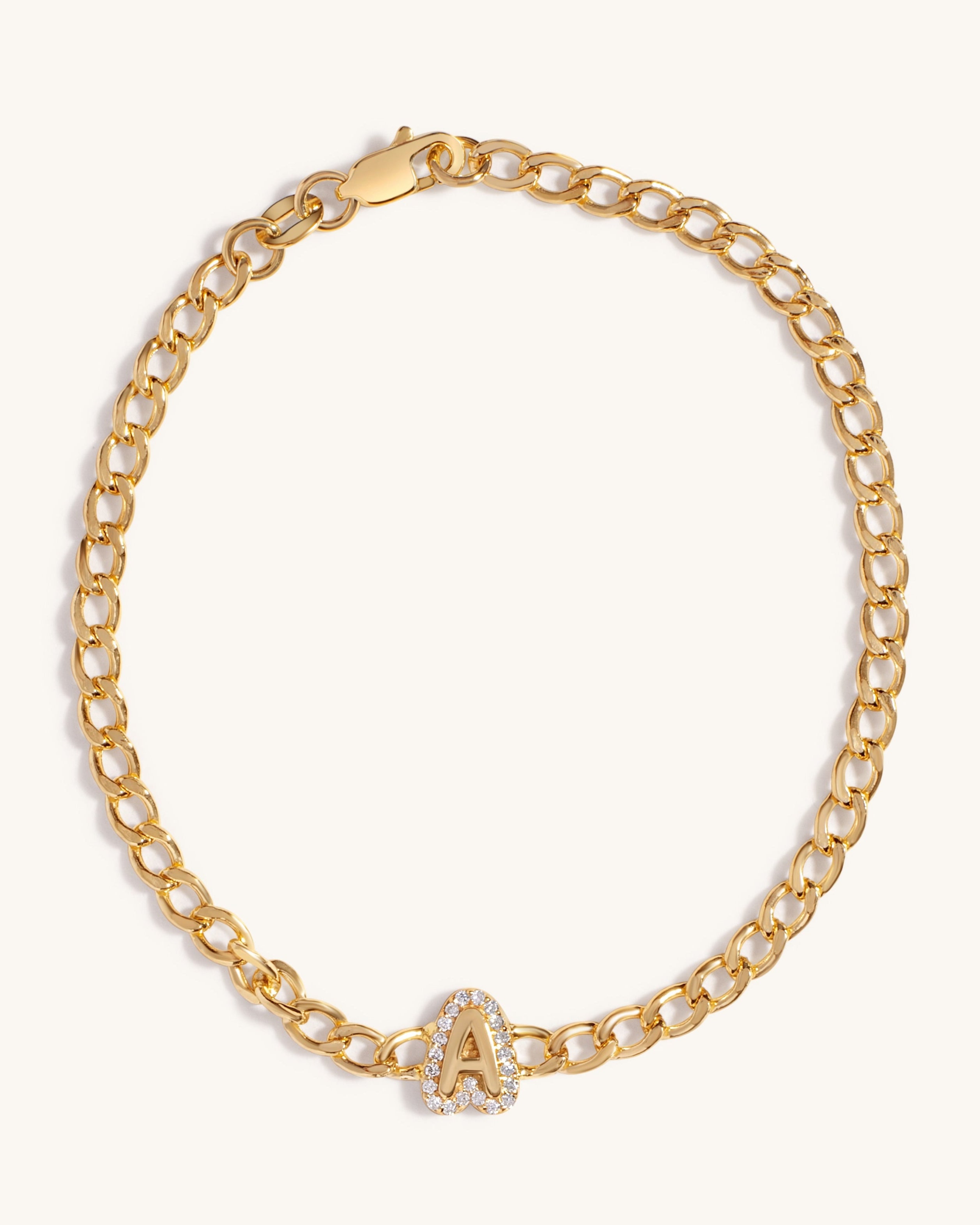 Pave Outline Bubble Initial On Curb Chain Bracelet - Sparkle Society