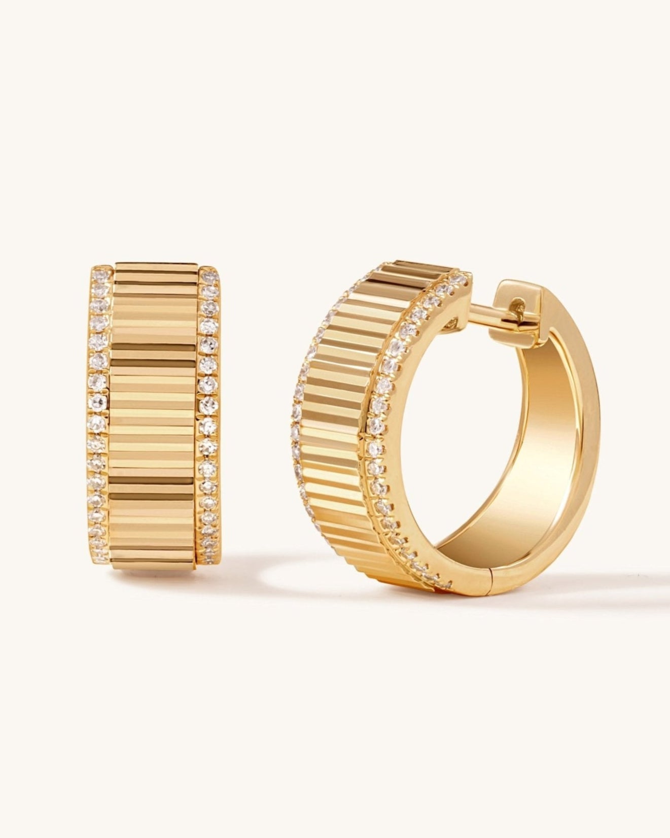 Pave Outline Fluted Gold Hoops - Sparkle Society