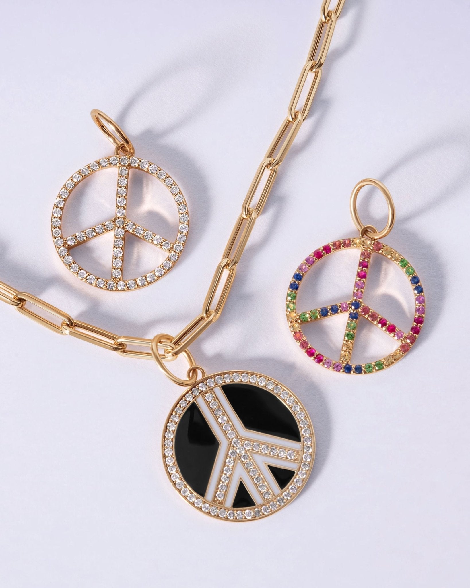 Pave Outline Gemstone Peace Necklace Charm - Sparkle Society