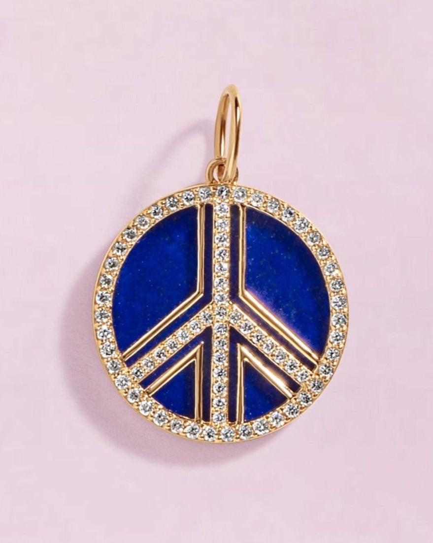 Pave Outline Gemstone Peace Necklace Charm - Sparkle Society