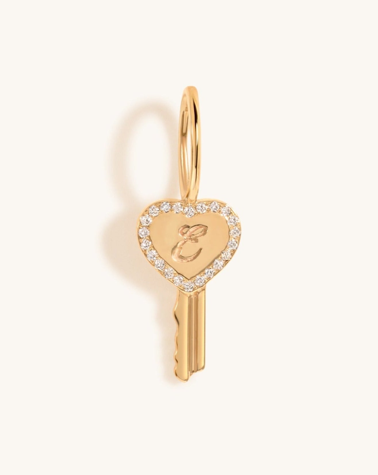 Pave Outline Gold Heart Key Initial Necklace Charm - Sparkle Society