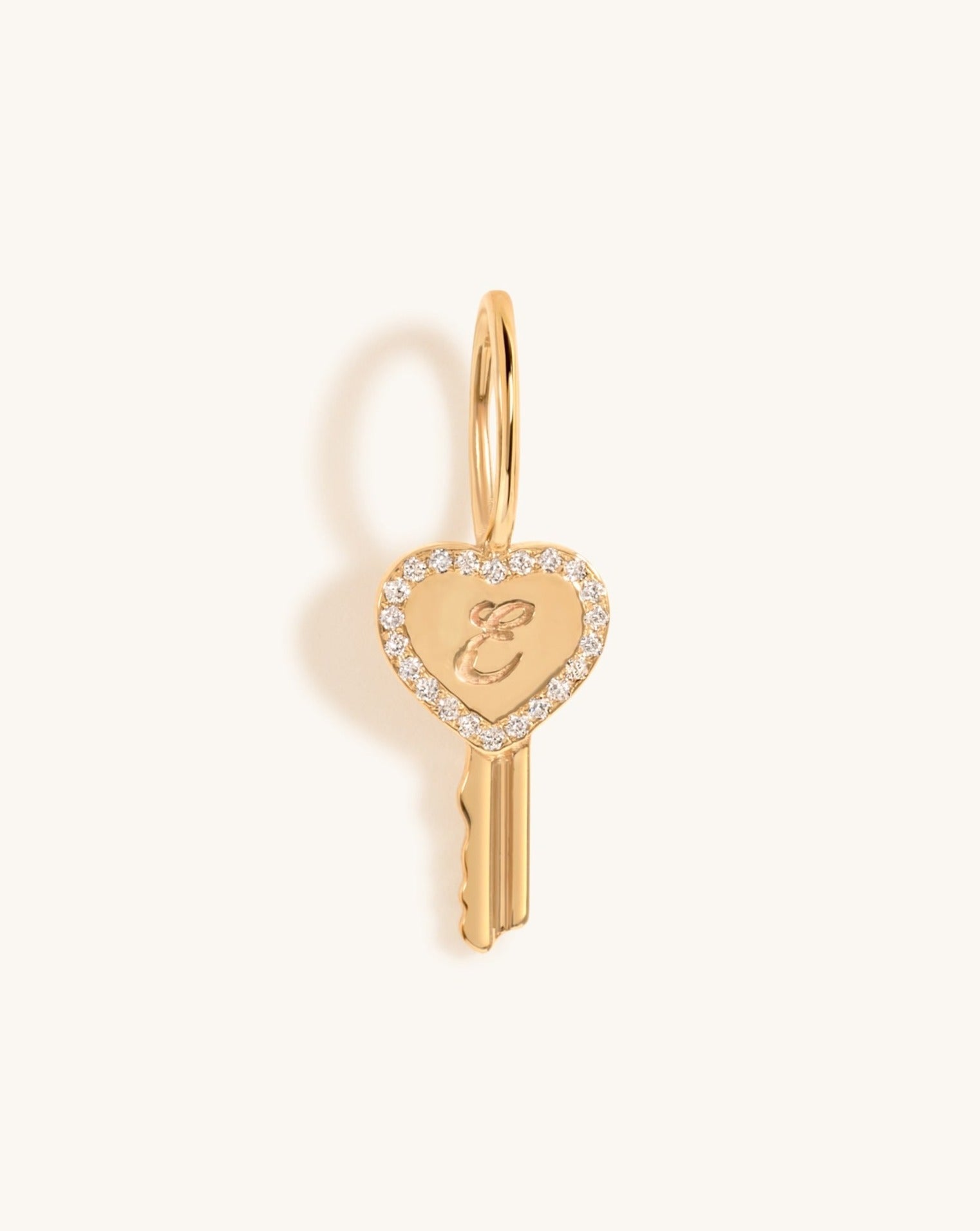 Pave Outline Gold Heart Key Initial Necklace Charm - Sparkle Society