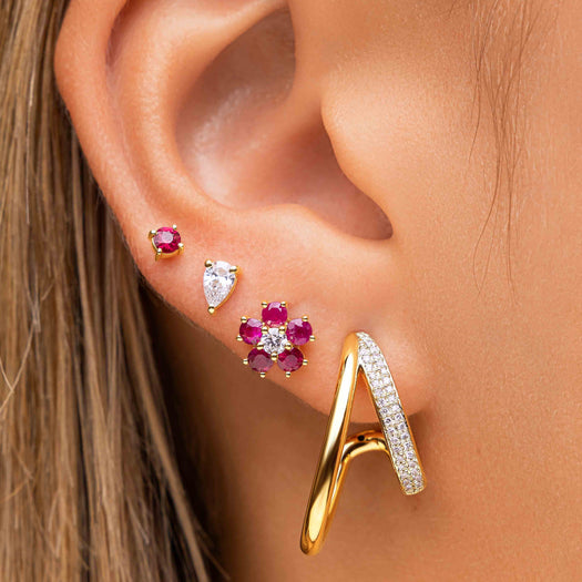 Perfect Gemstone And Diamond Flower Studs - Sparkle Society