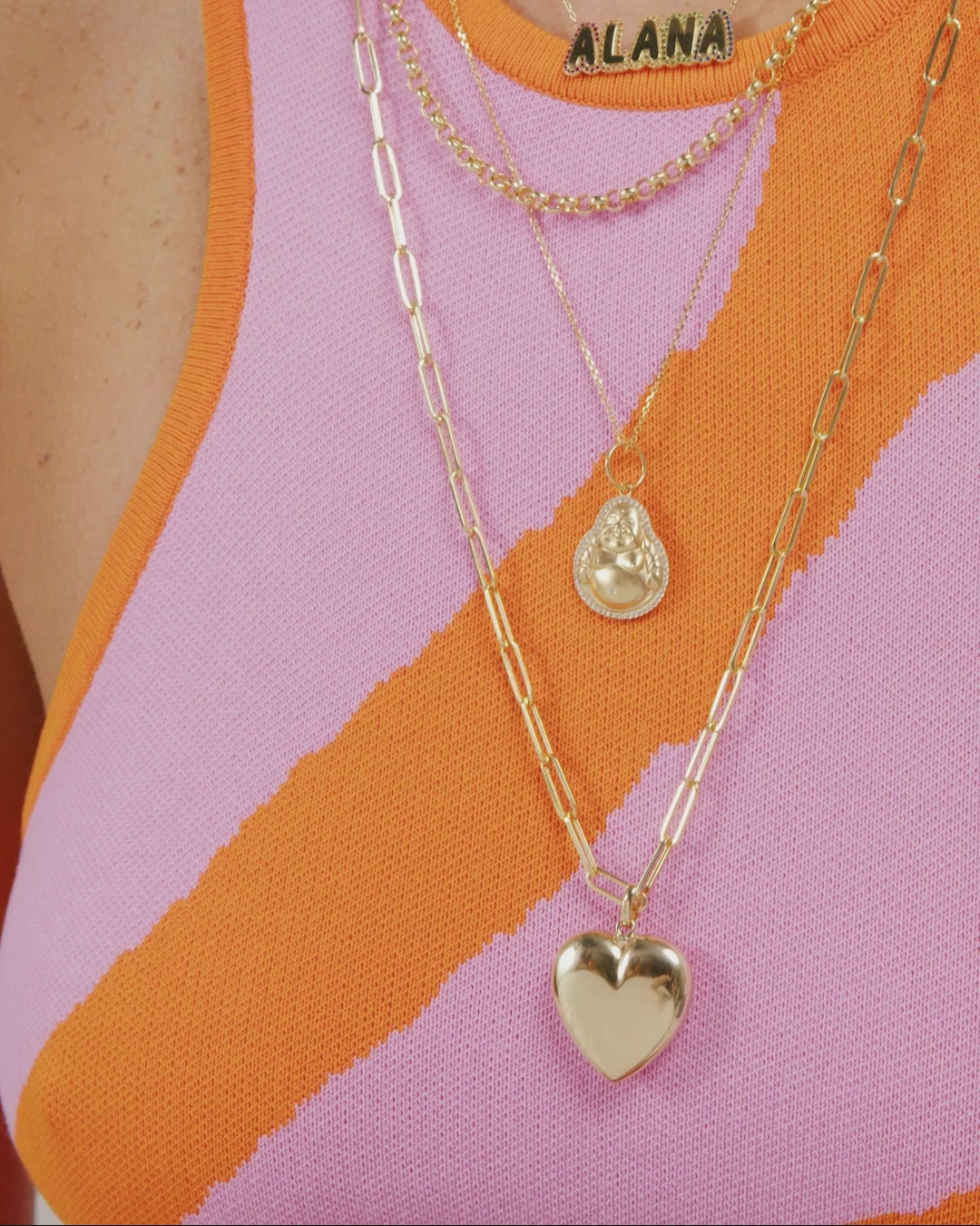 Hollow Gold Puffed Heart Necklace Charm - Sparkle Society