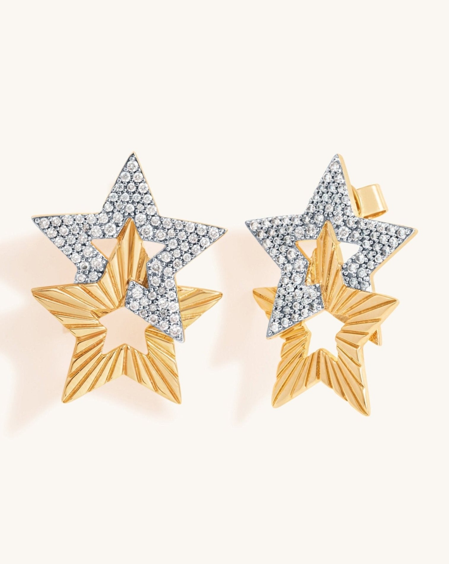 Radiant Gold And Diamond Double Star Stud - Sparkle Society